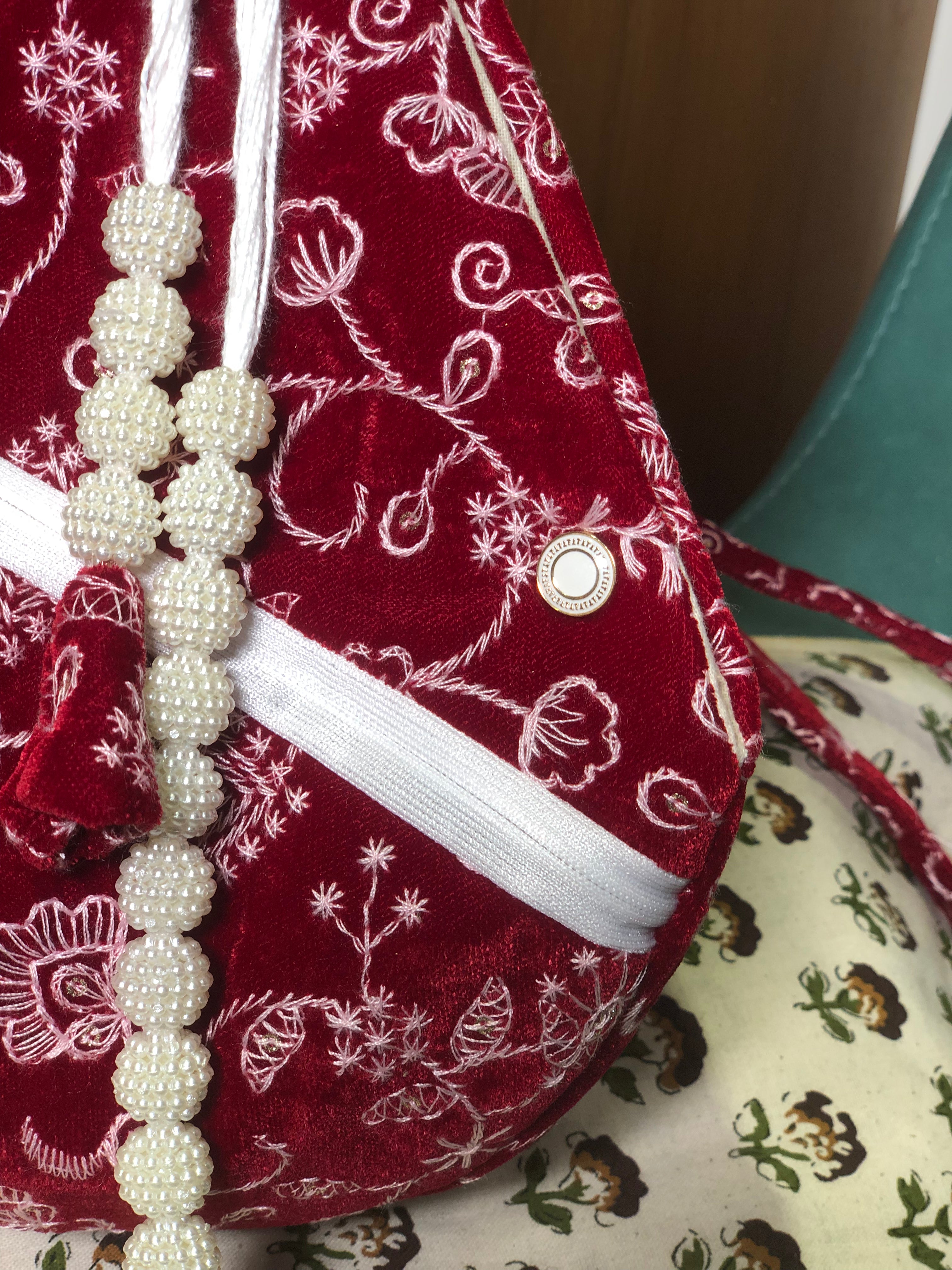 Crimson Floral Embroidered Velvet Japabag