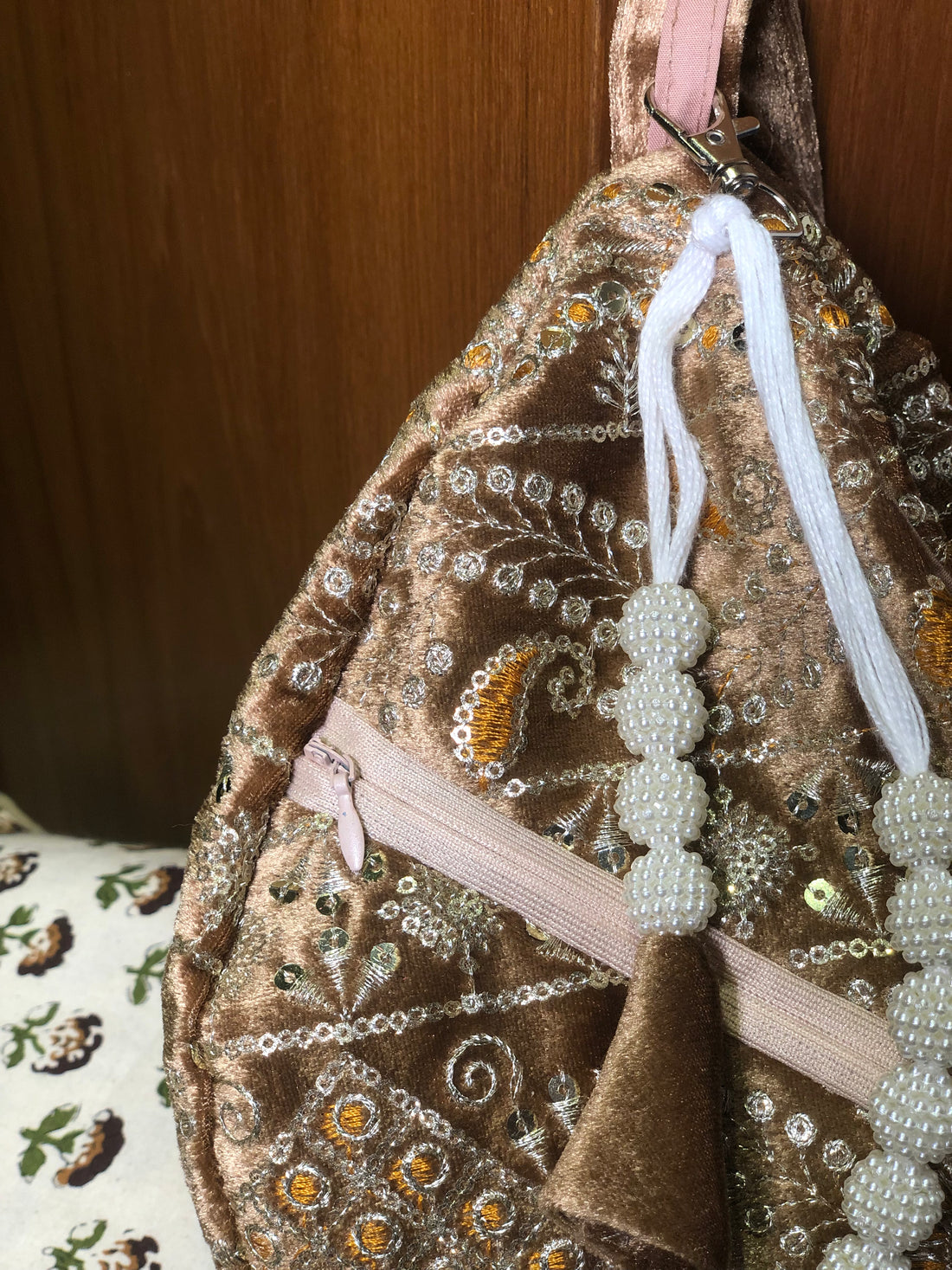 Royal Brown Gold Embroidered Velvet Japabag