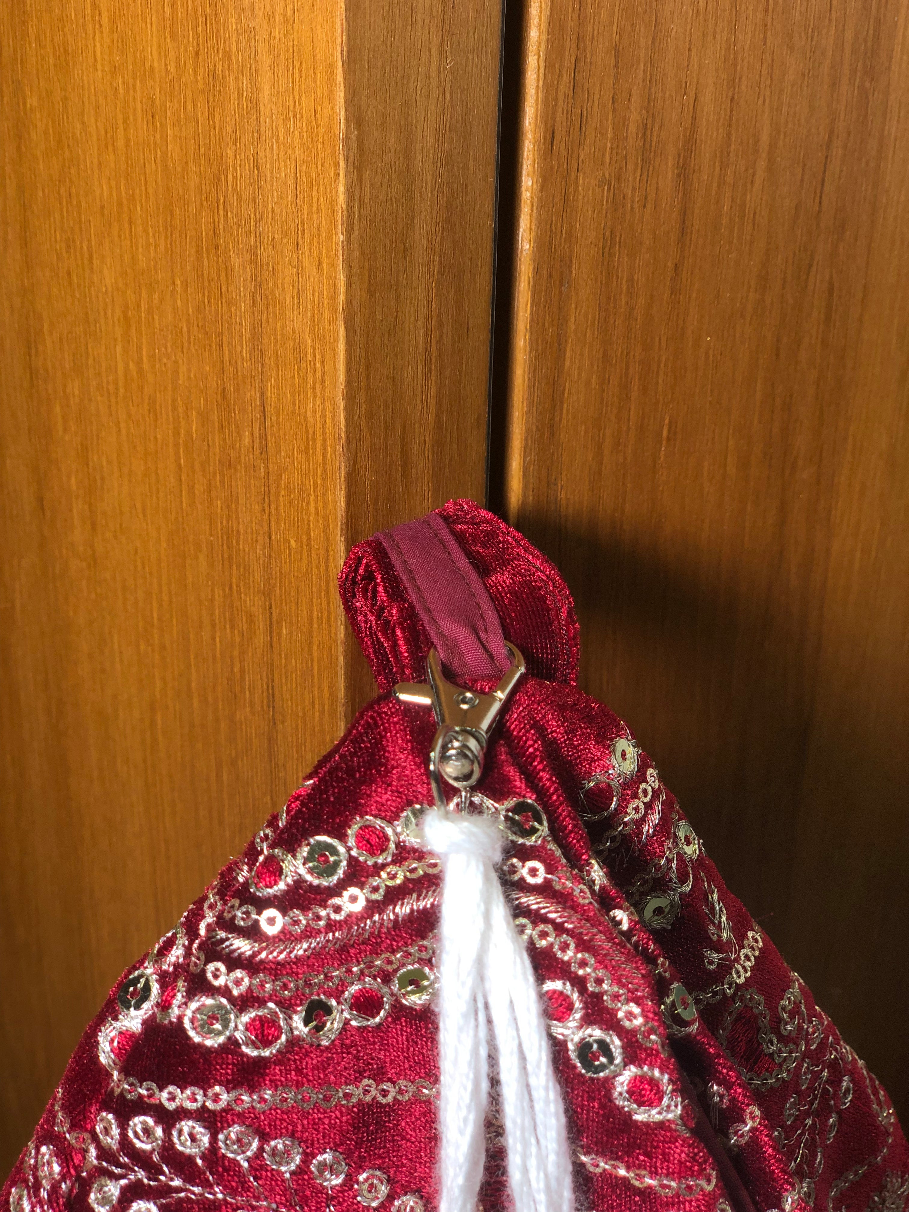 Royal Crimson Red Embroidered Velvet Japabag