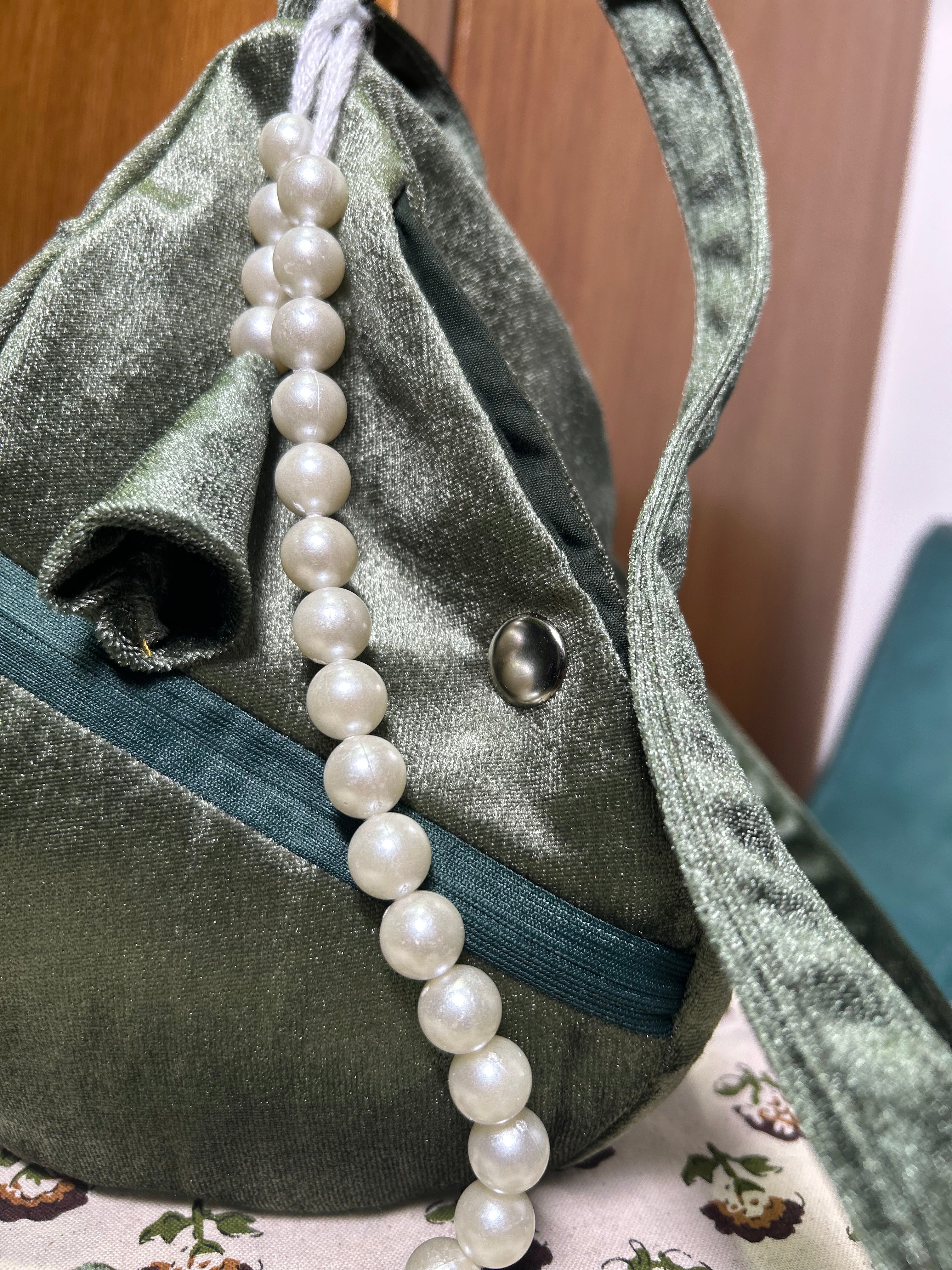 Serene Pista Green Velvet Japa Bag
