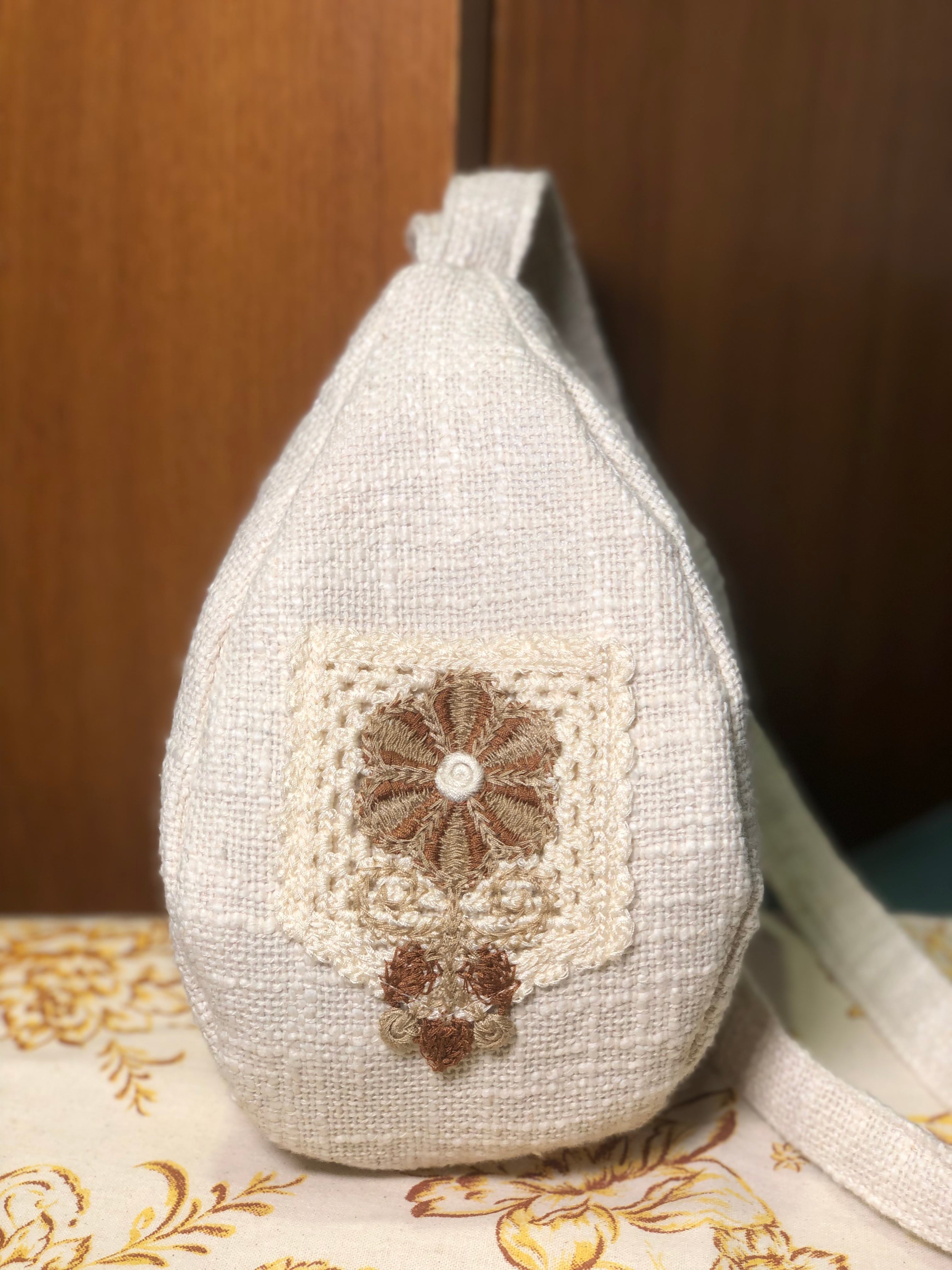 textured cotton Flower Pocket Japa bag
