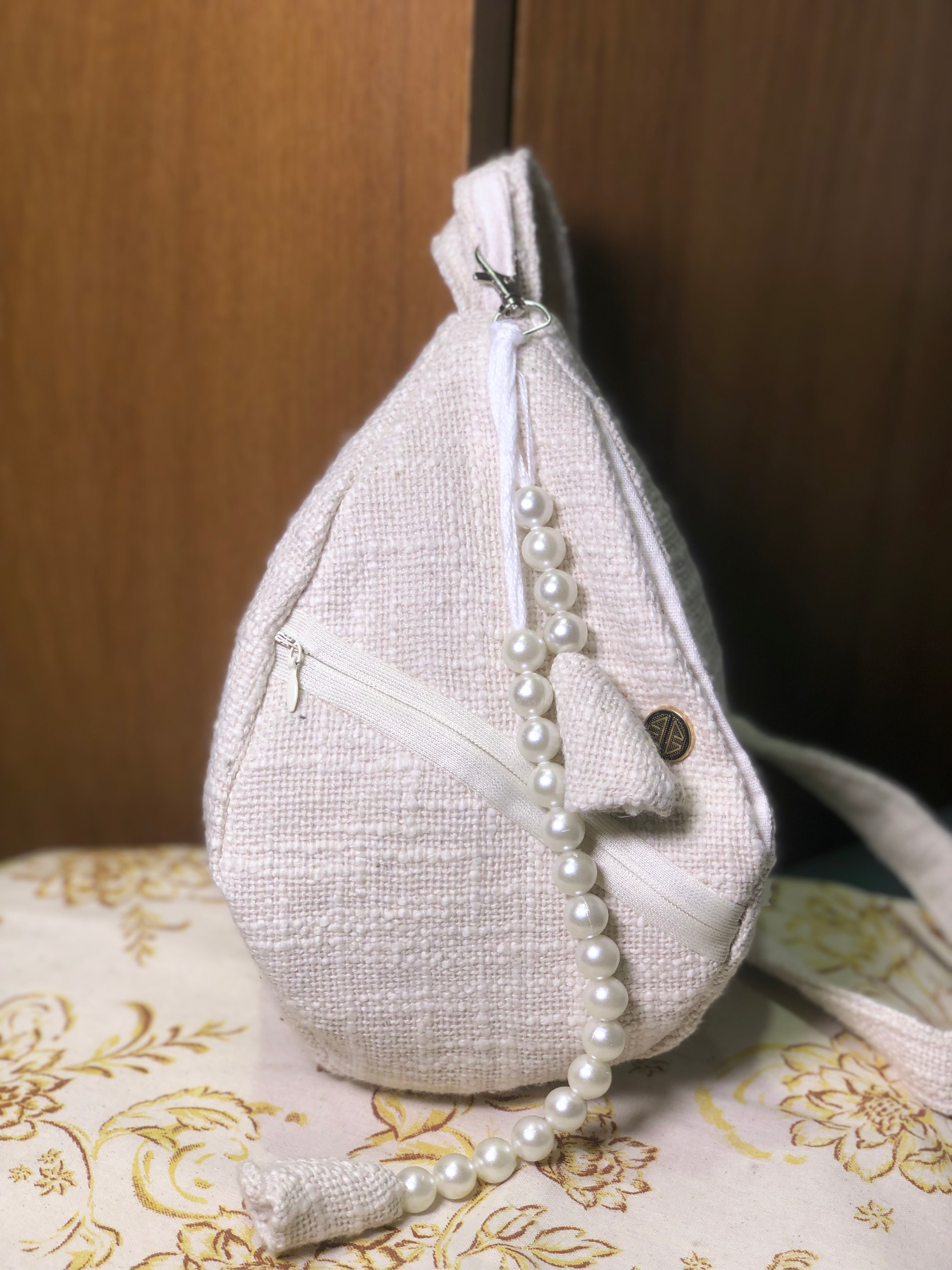 textured cotton Flower Pocket Japa bag