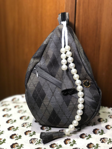 Grey Woven Cotton Japa Bag
