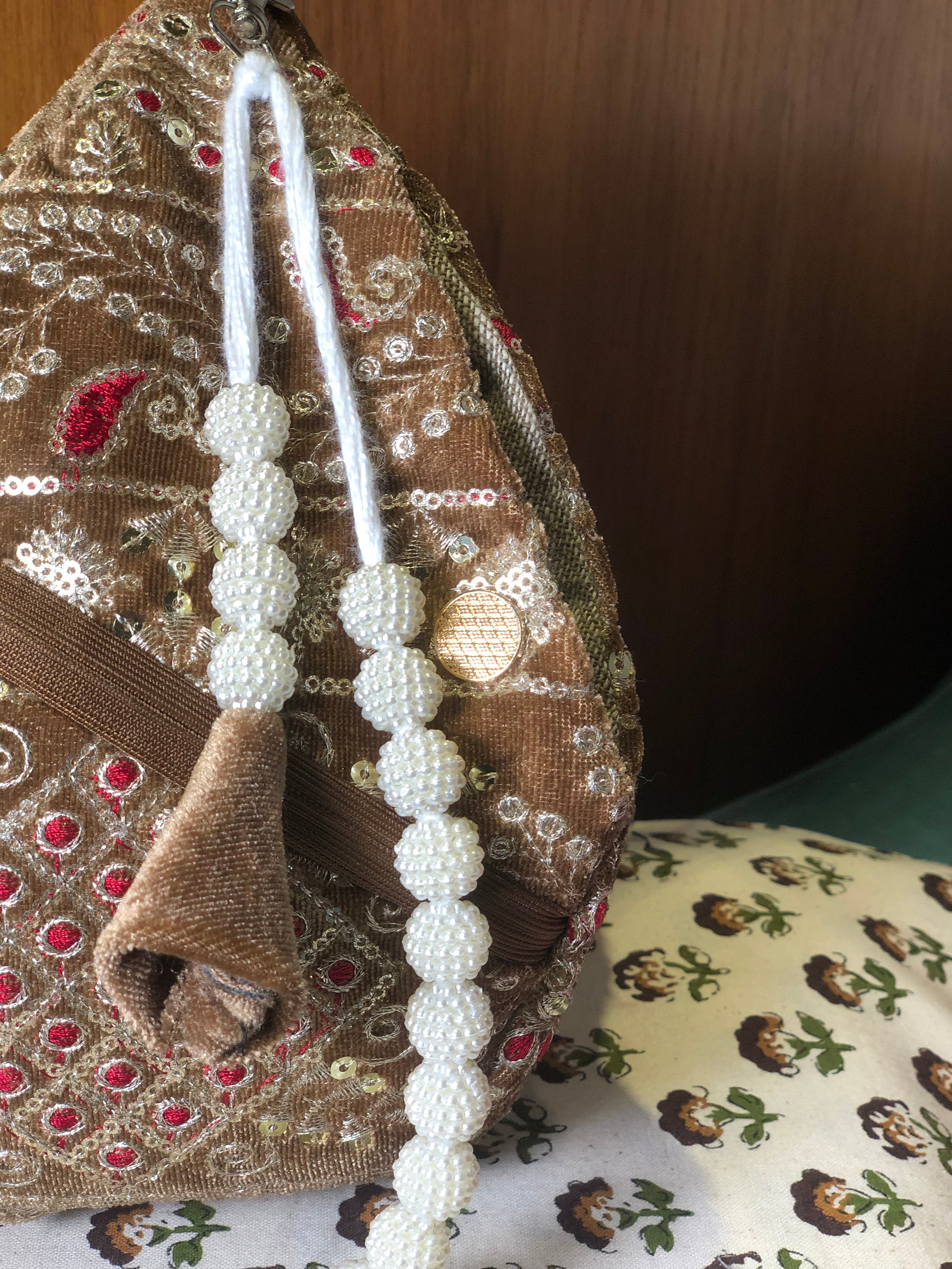 Royal Brown Gold Embroidered Velvet Japabag