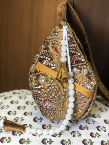 Mustard Embroidered Velvet Japabag