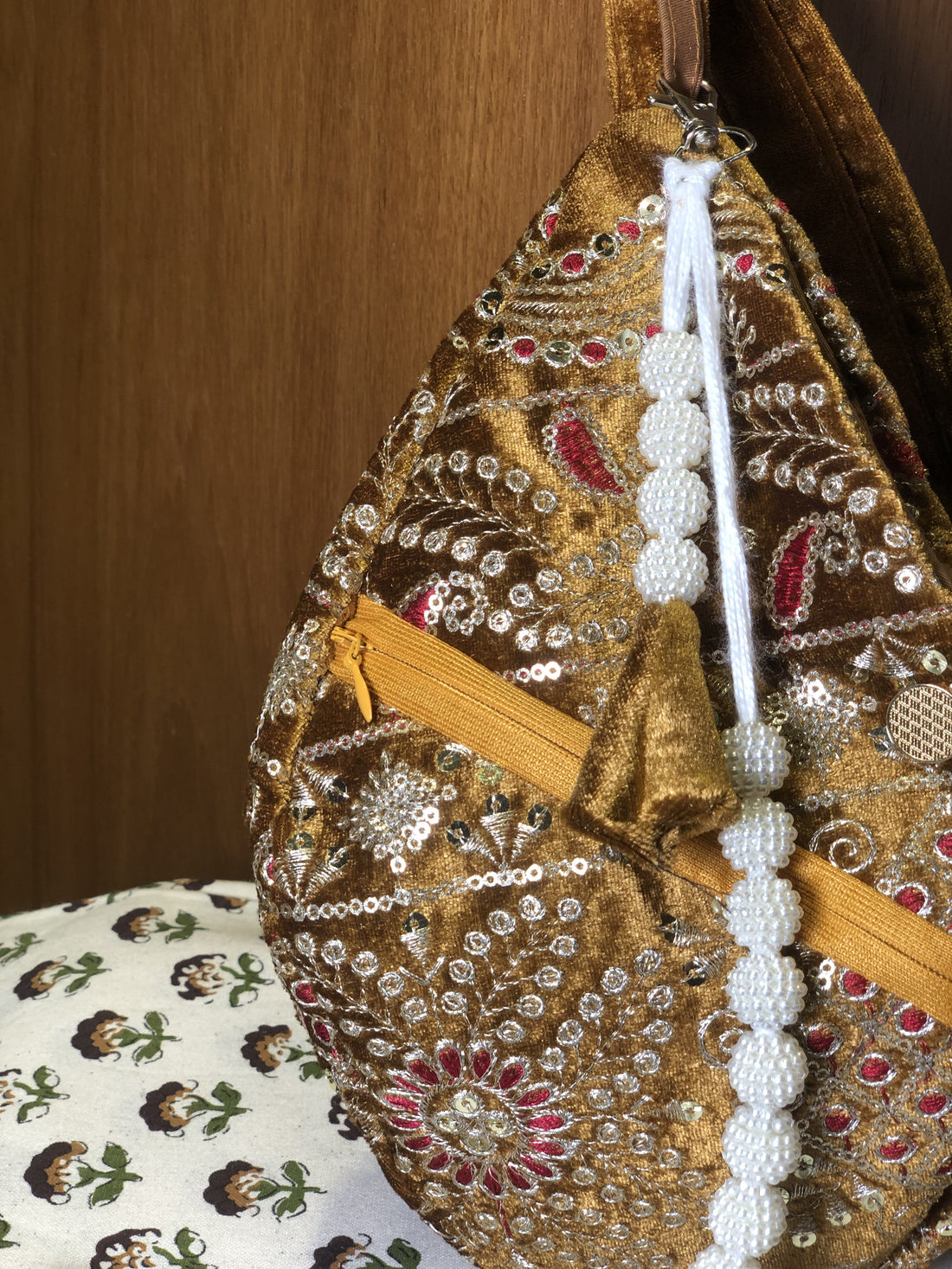 Mustard Embroidered Velvet Japabag