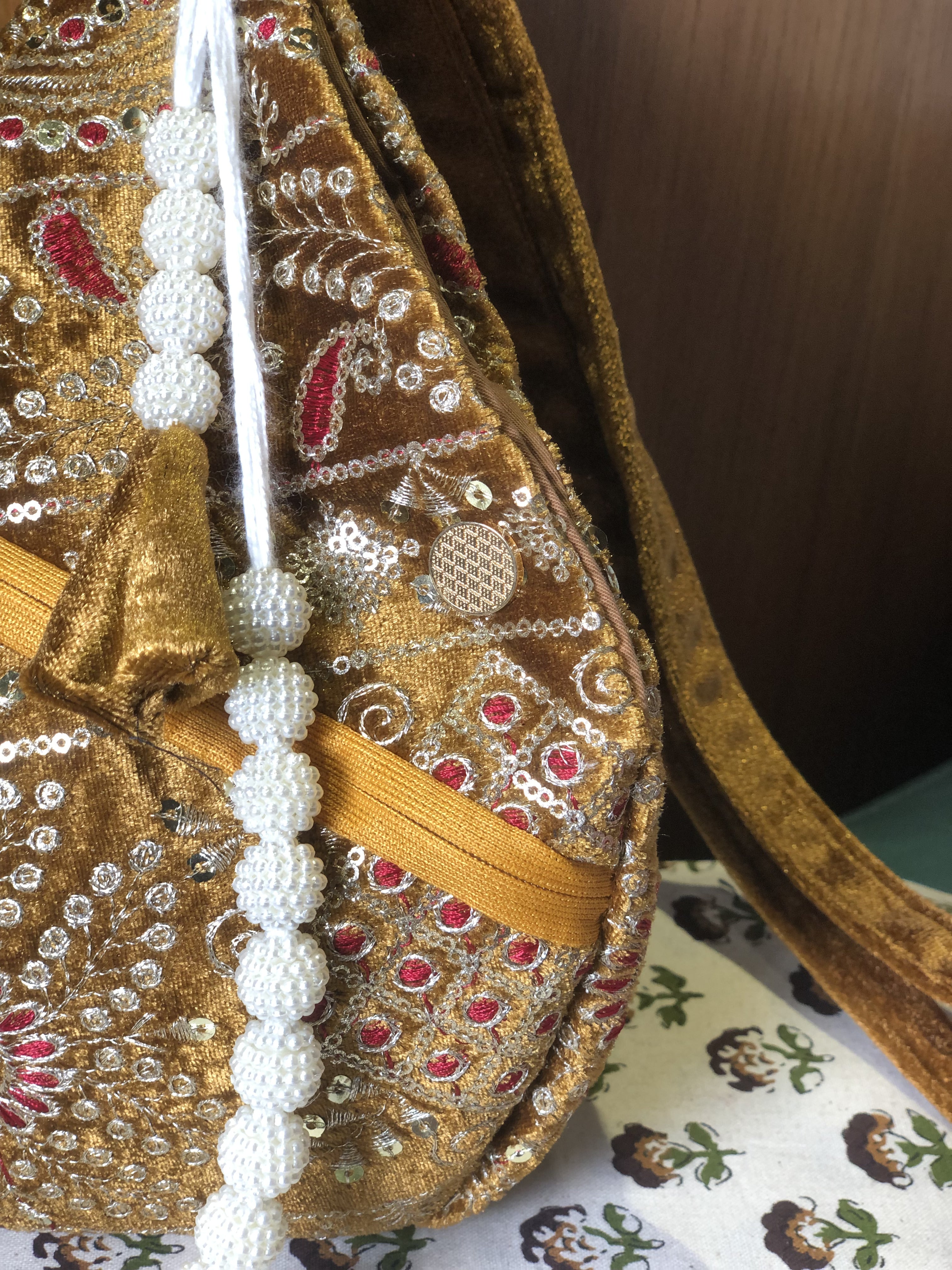 Mustard Embroidered Velvet Japabag