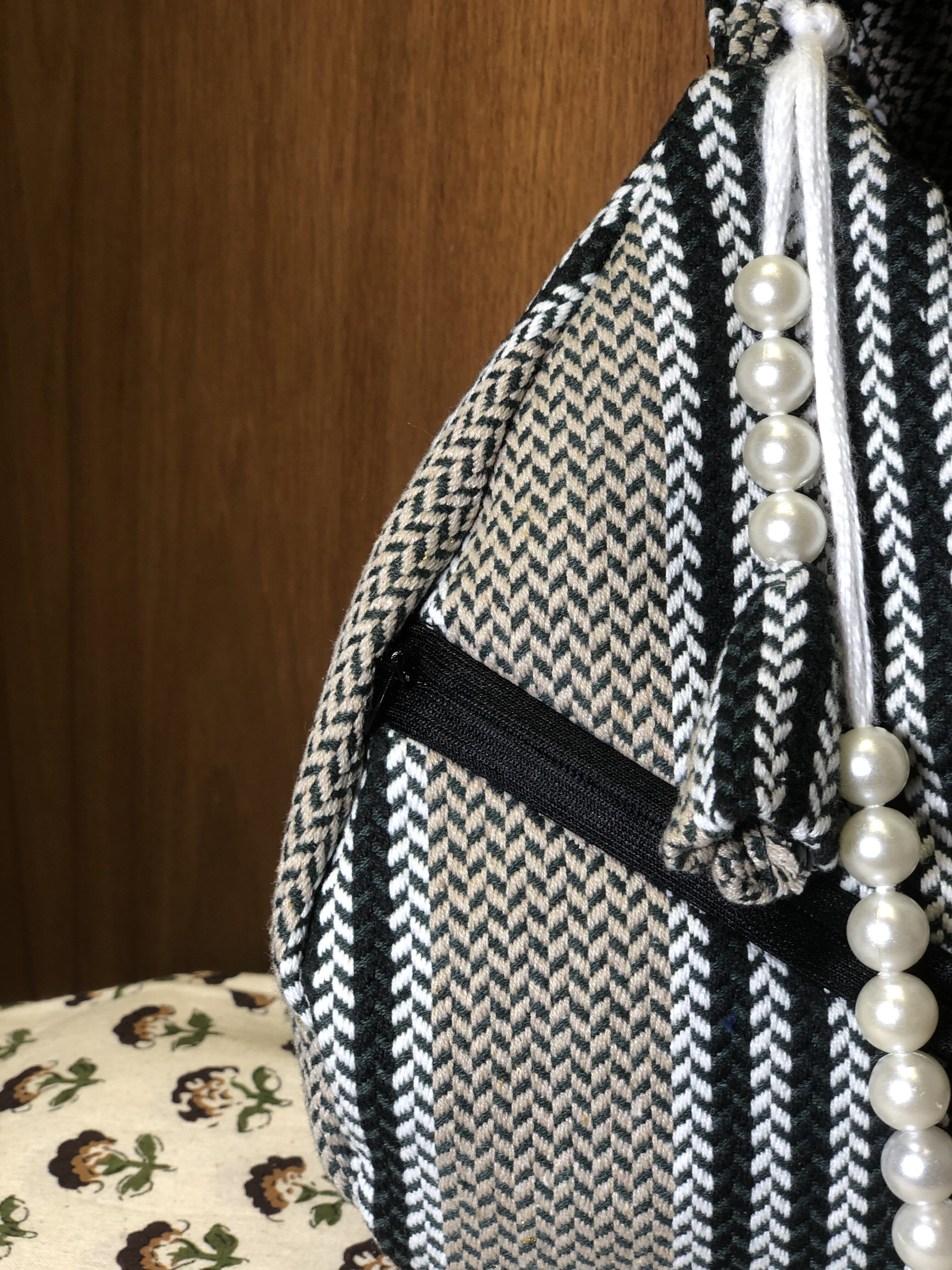 Olive Beige Stripe Woven Jacquard Japa Bag