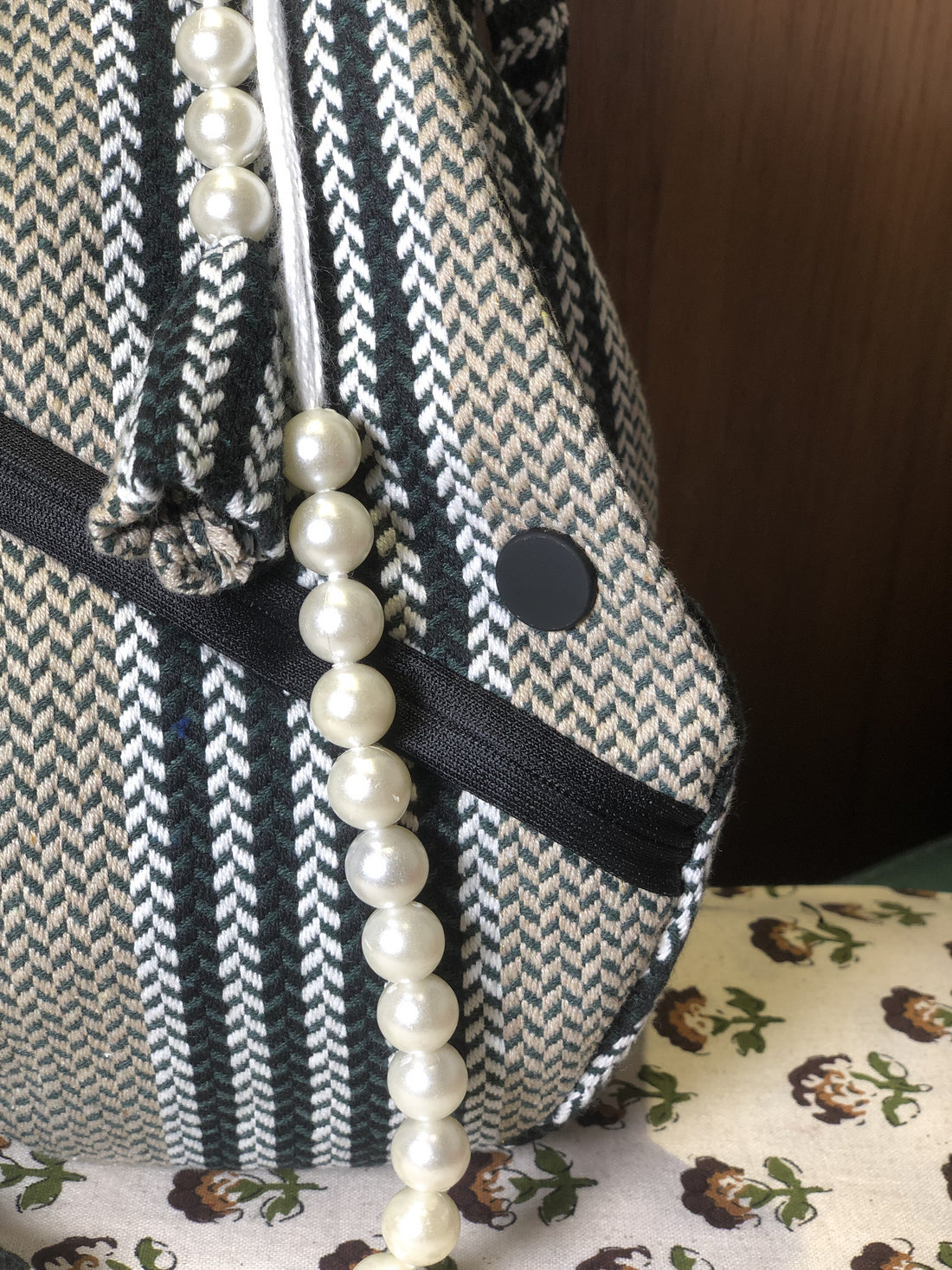Olive Beige Stripe Woven Jacquard Japa Bag