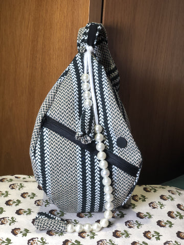 Olive Beige Stripe Woven Jacquard Japa Bag