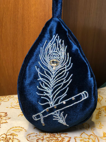 Royal Blue Morpankh Handmade Velvet Japa Bag