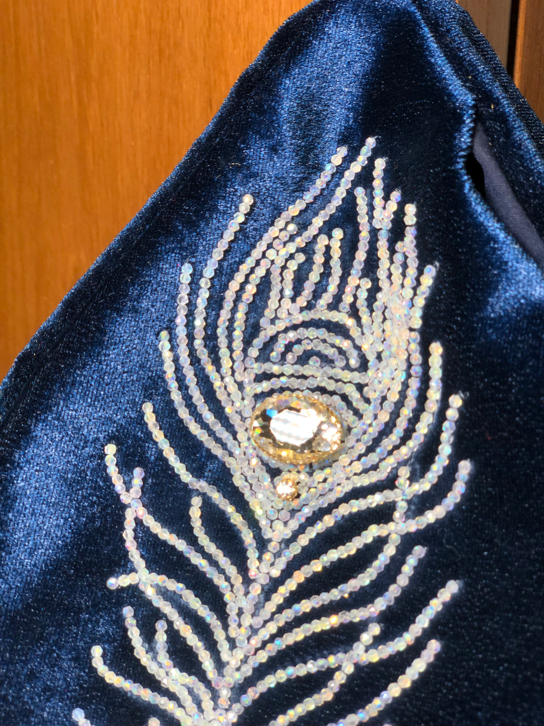 Royal Blue Morpankh Handmade Velvet Japa Bag