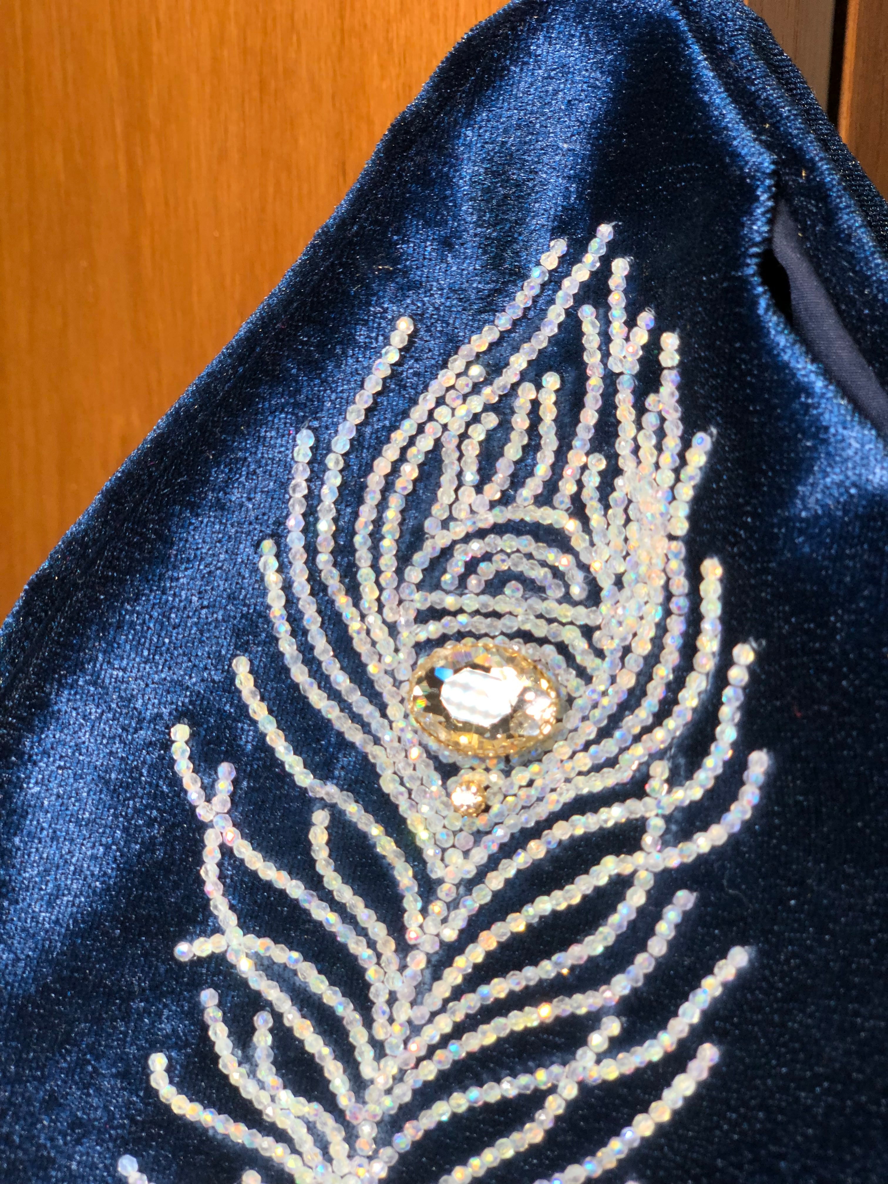Royal Blue Morpankh Handmade Velvet Japa Bag