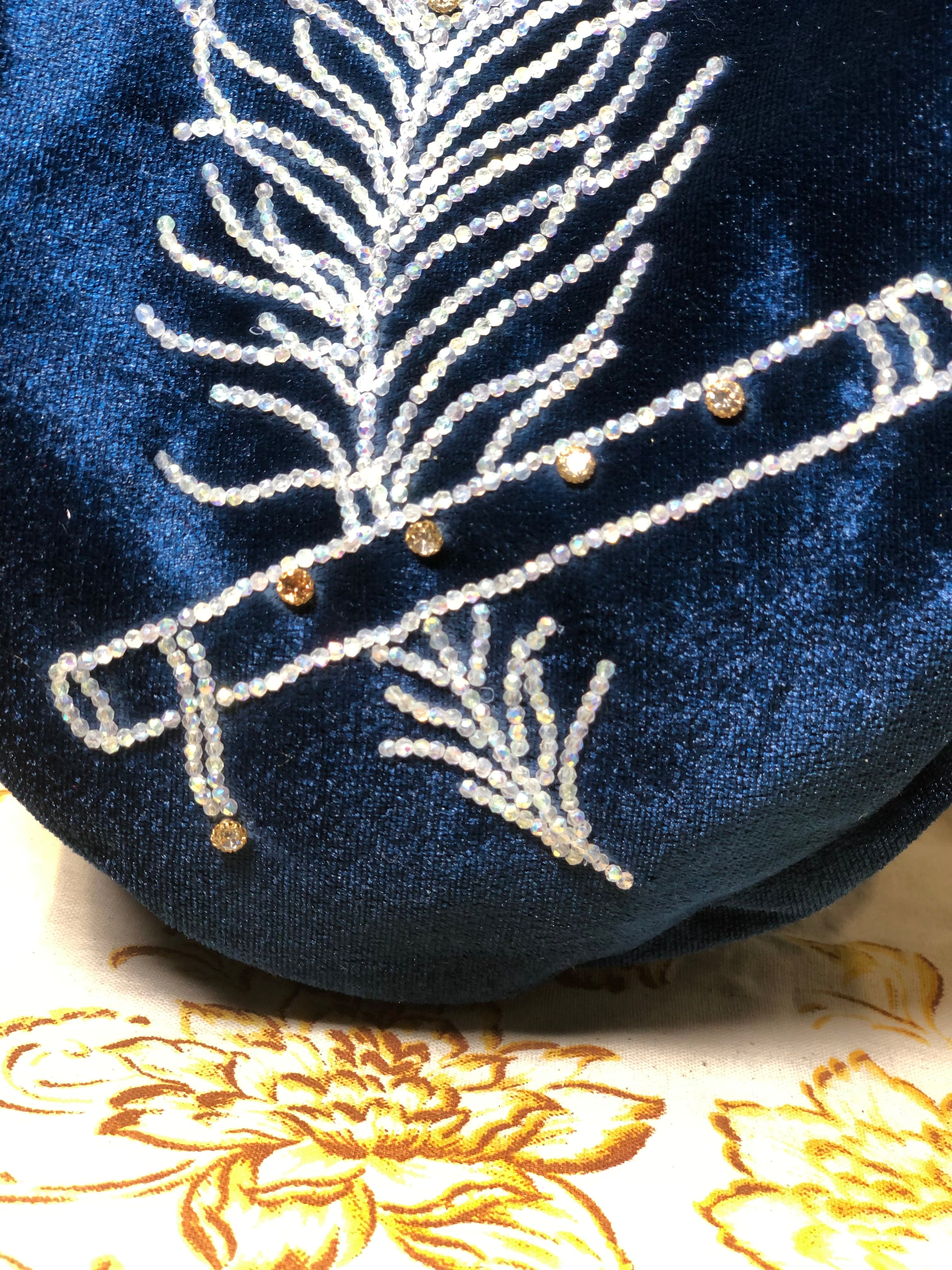Royal Blue Morpankh Handmade Velvet Japa Bag
