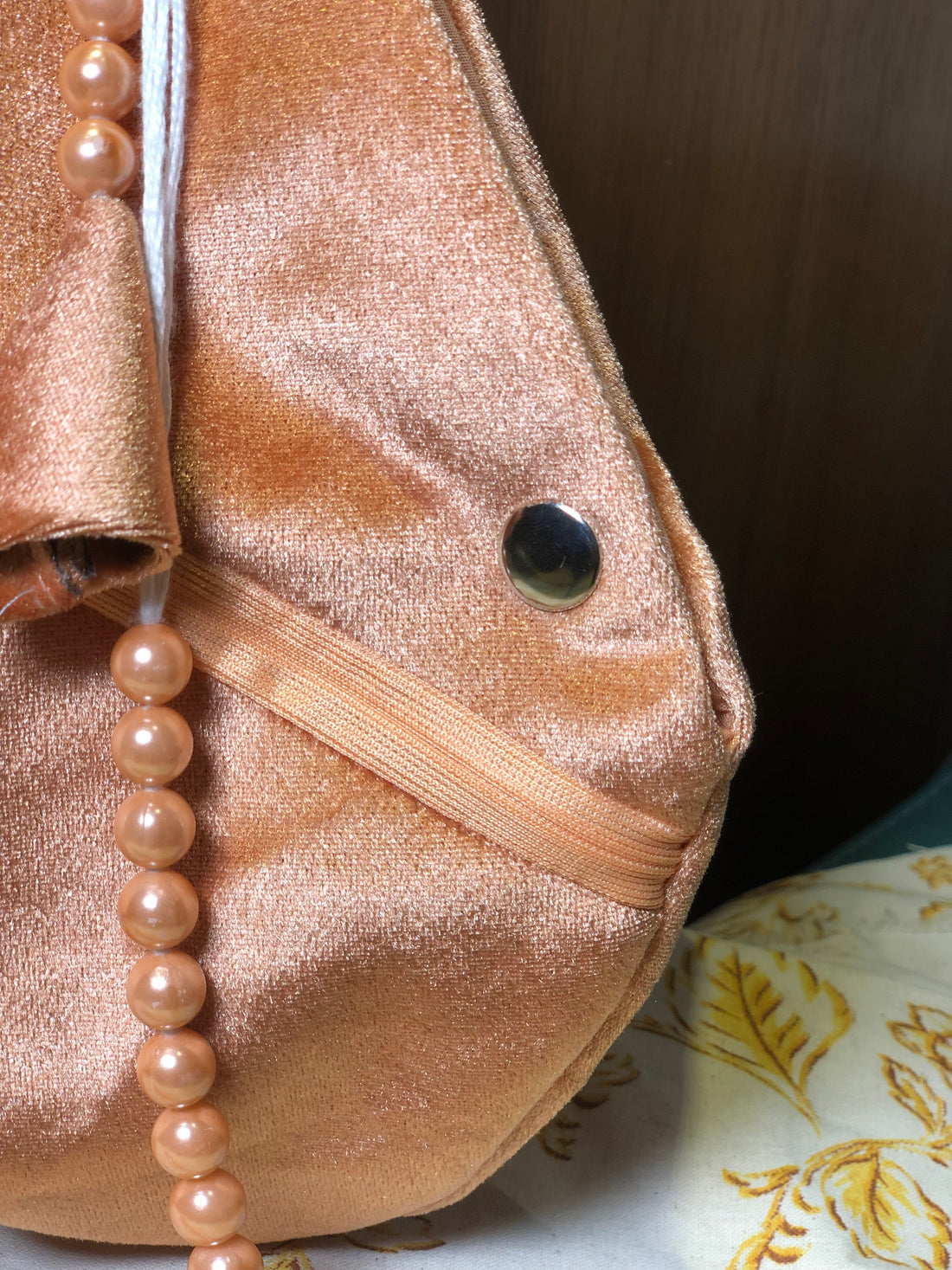 Metallic Peach Velvet Japa Bag