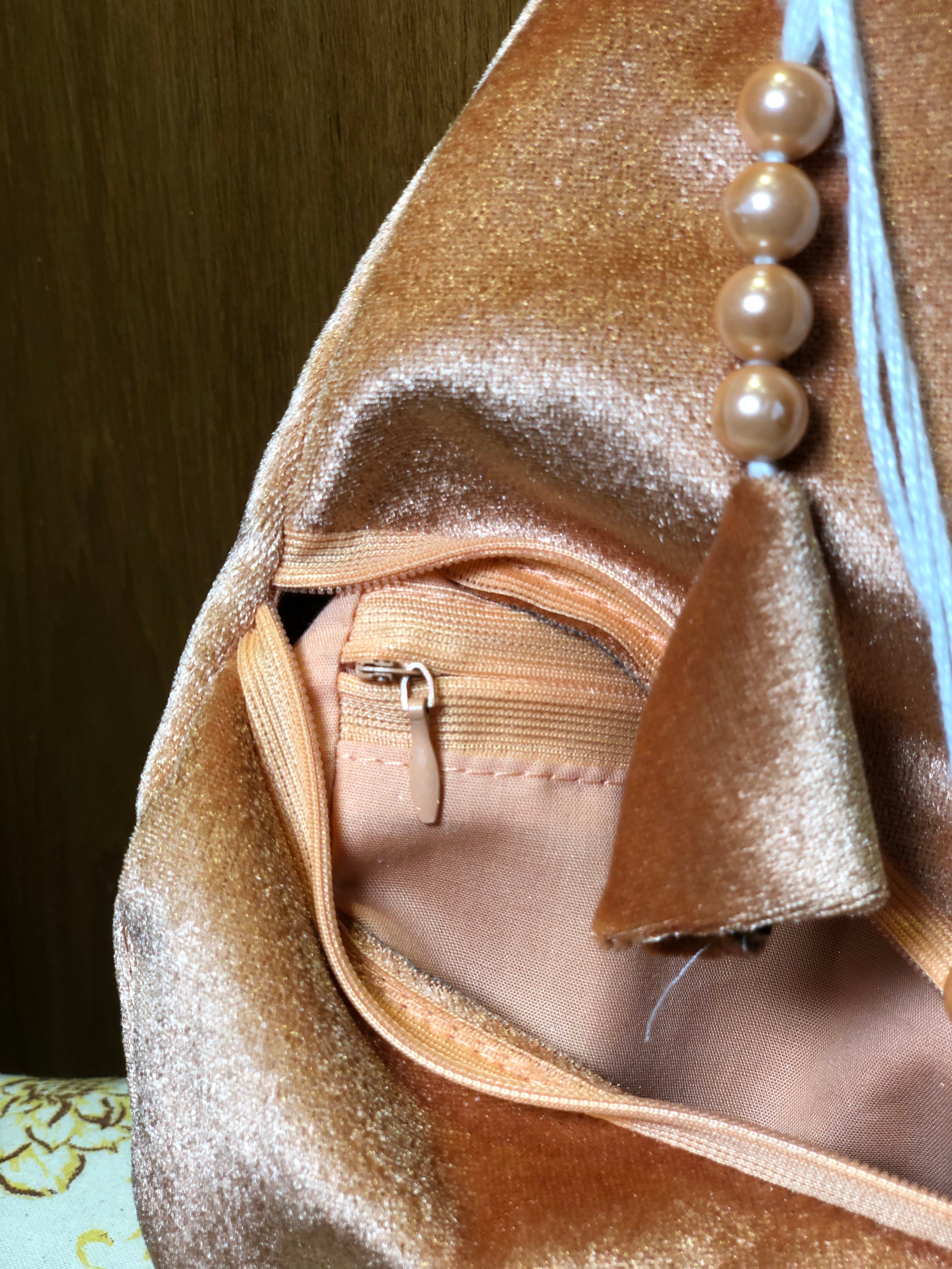 Metallic Peach Velvet Japa Bag