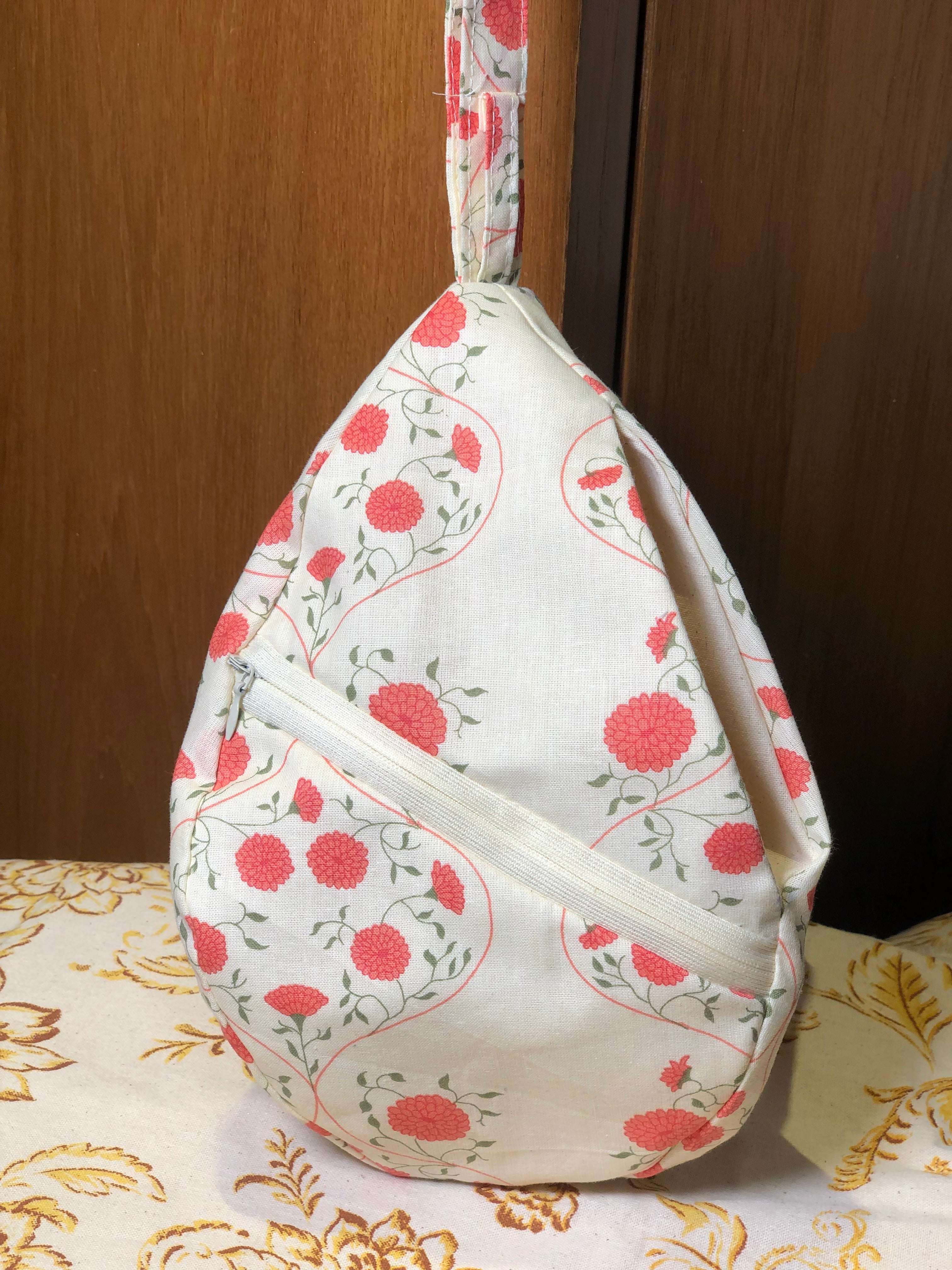 Soft Beige Floral Khadi Japa Bag