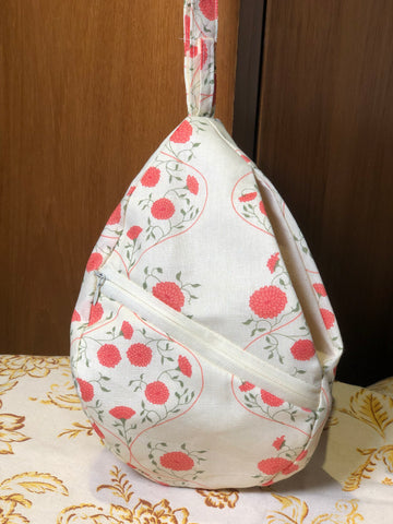 Soft Beige Floral Khadi Japa Bag