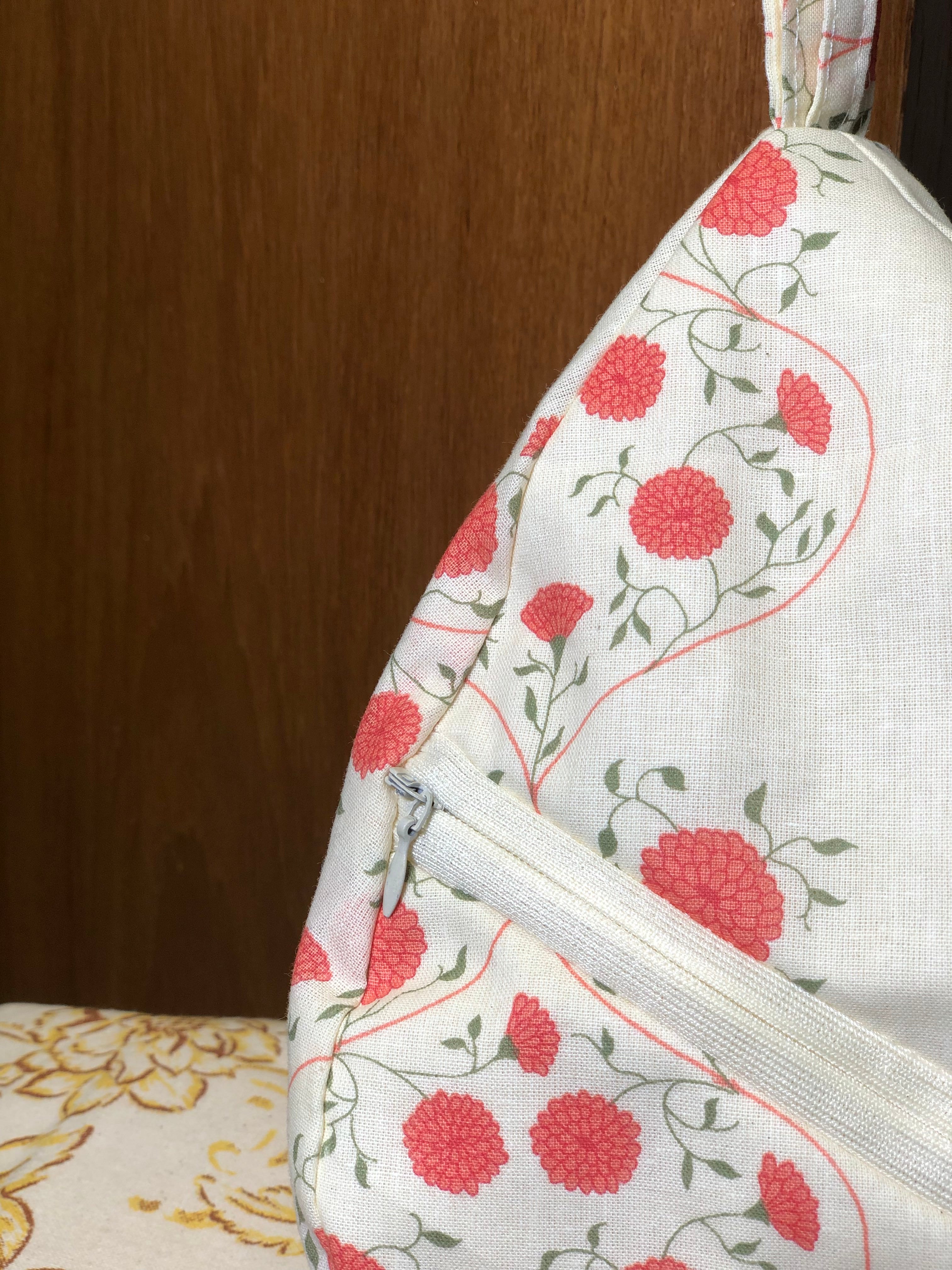 Soft Beige Floral Khadi Japa Bag