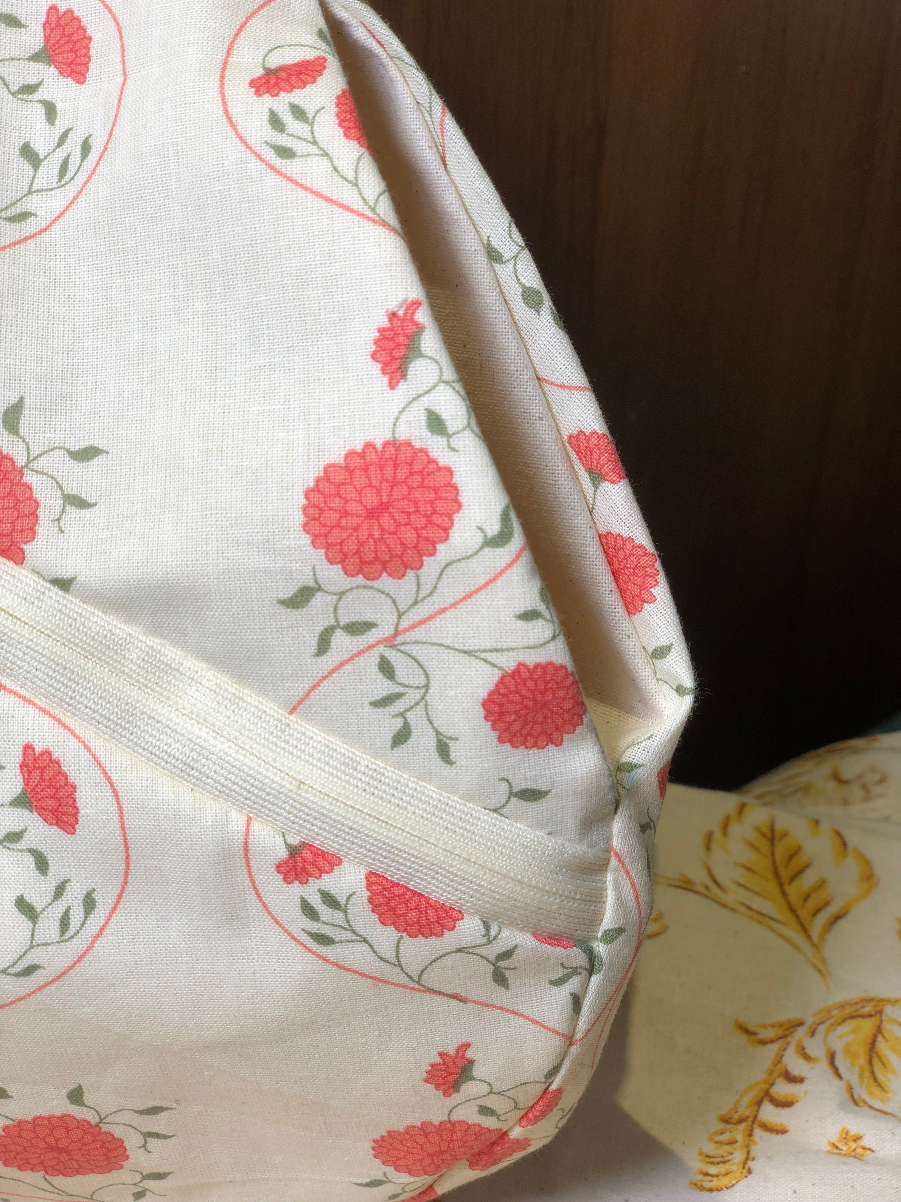 Soft Beige Floral Khadi Japa Bag