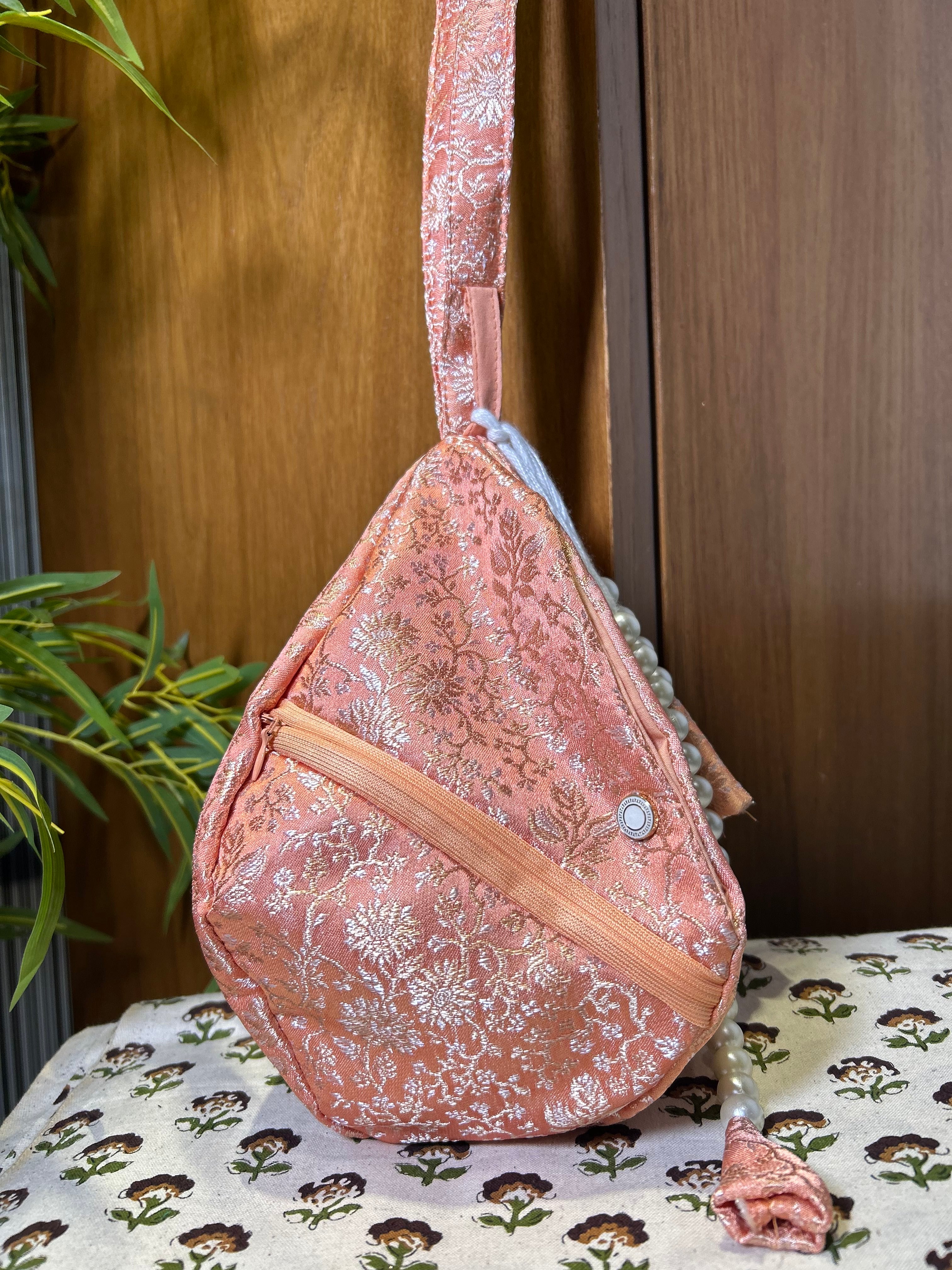 Champakalata Coral Peach Silk Japa Bag