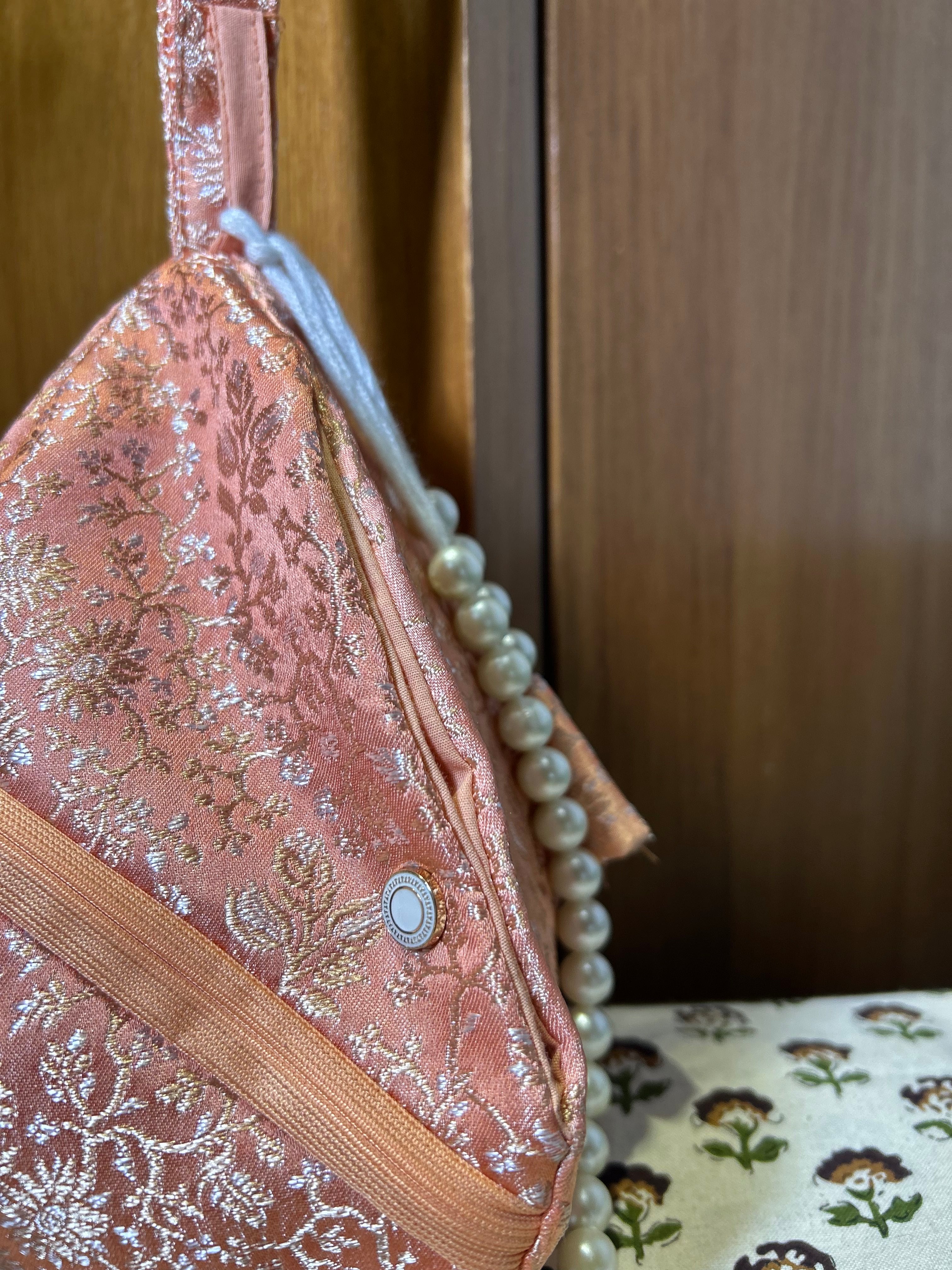 Champakalata Coral Peach Silk Japa Bag