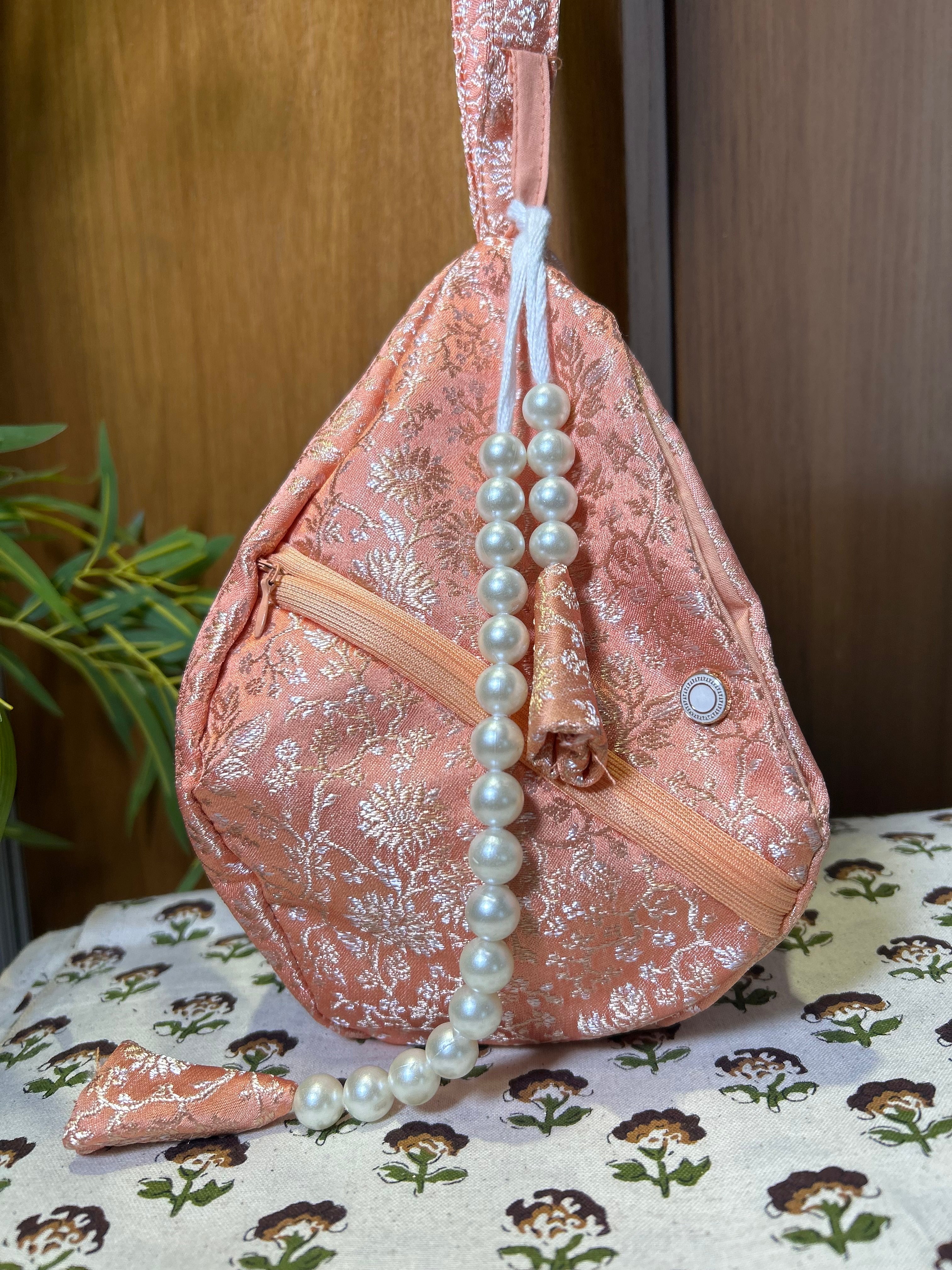 Champakalata Coral Peach Silk Japa Bag