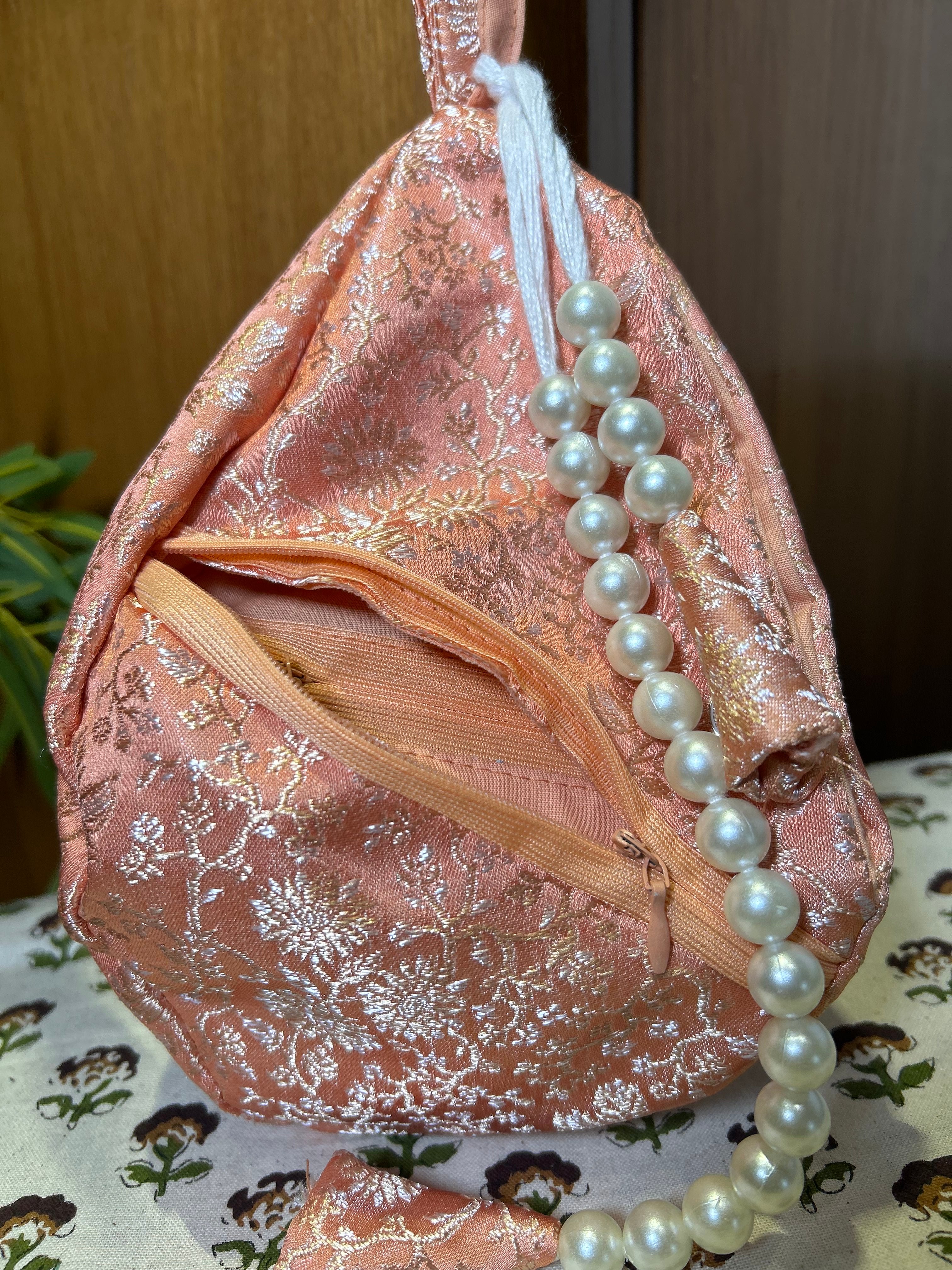 Champakalata Coral Peach Silk Japa Bag