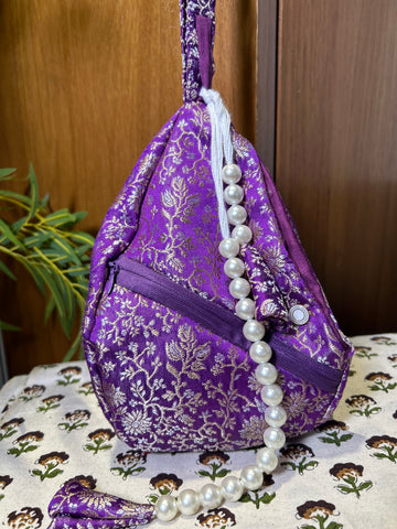Chitra Midnight Orchid Silk Japa Bag