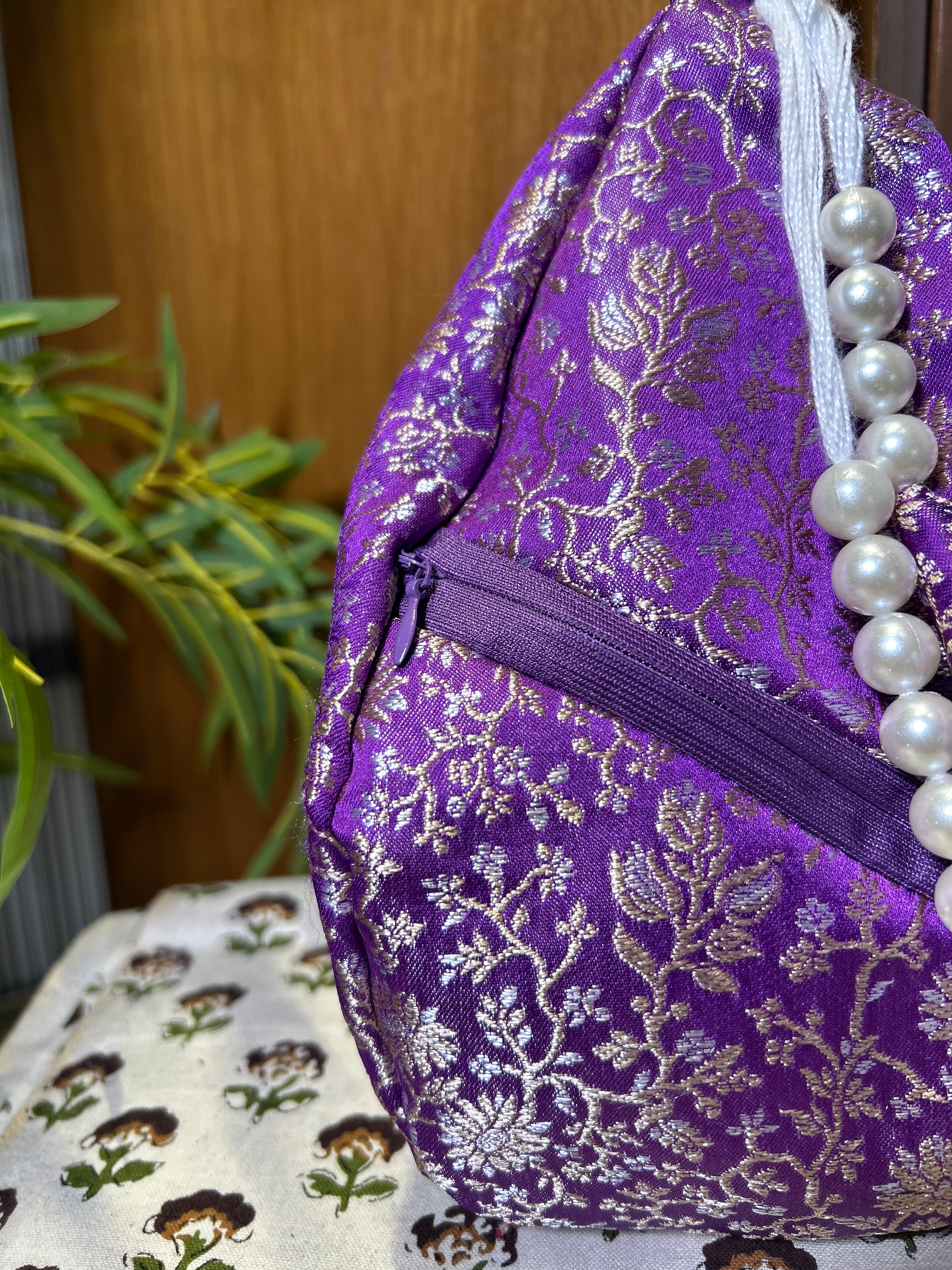 Chitra Midnight Orchid Silk Japa Bag