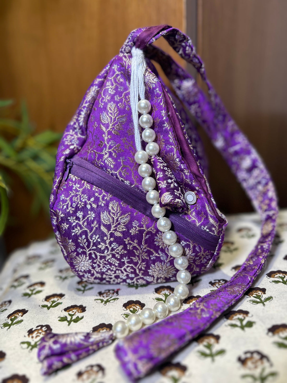 Chitra Midnight Orchid Silk Japa Bag