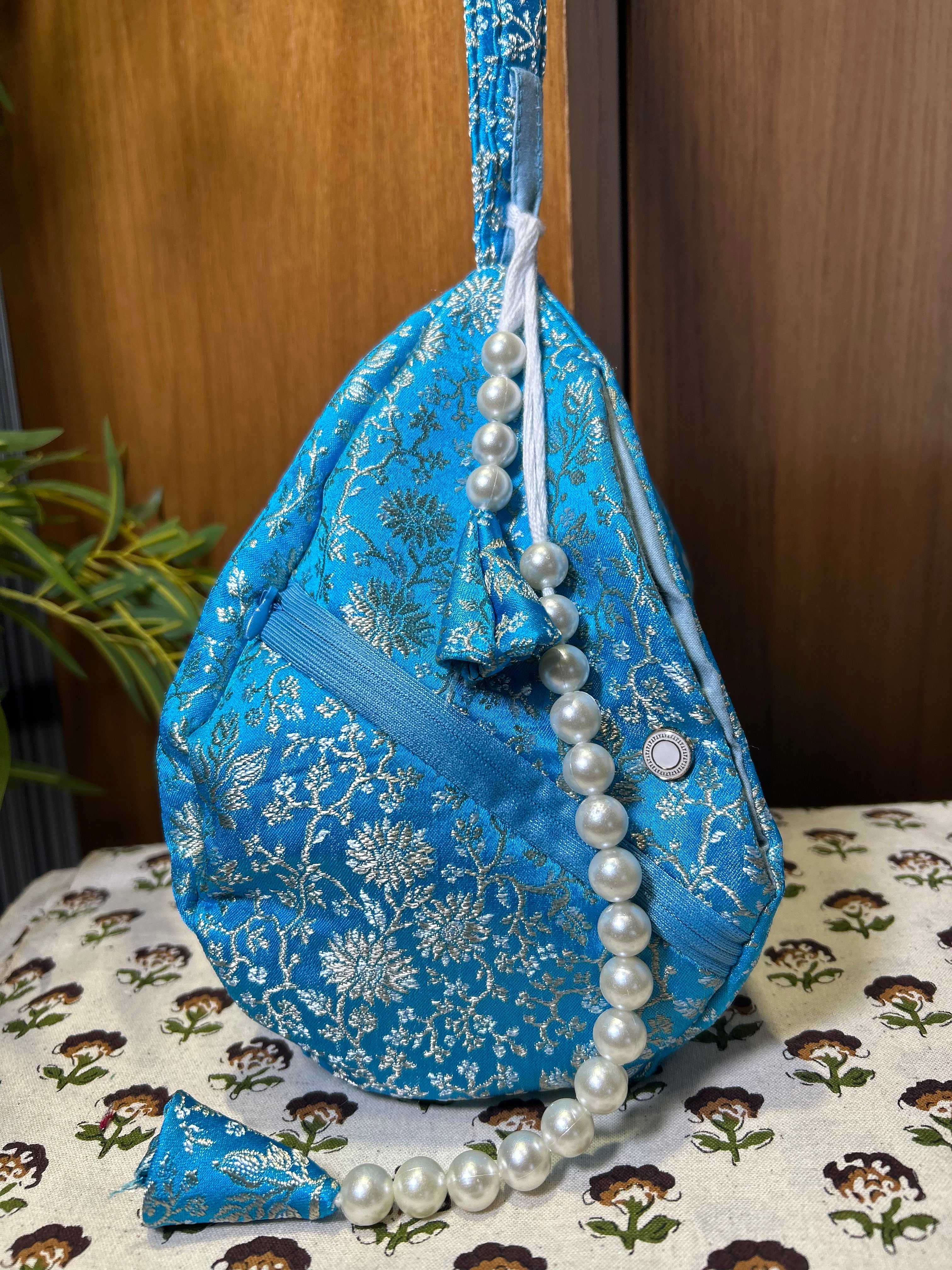 Vishakha Sky Azure Silk Japa Bag
