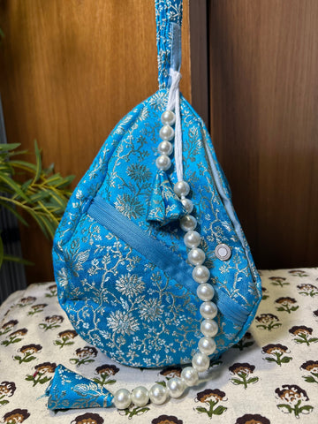 Vishakha Sky Azure Silk Japa Bag