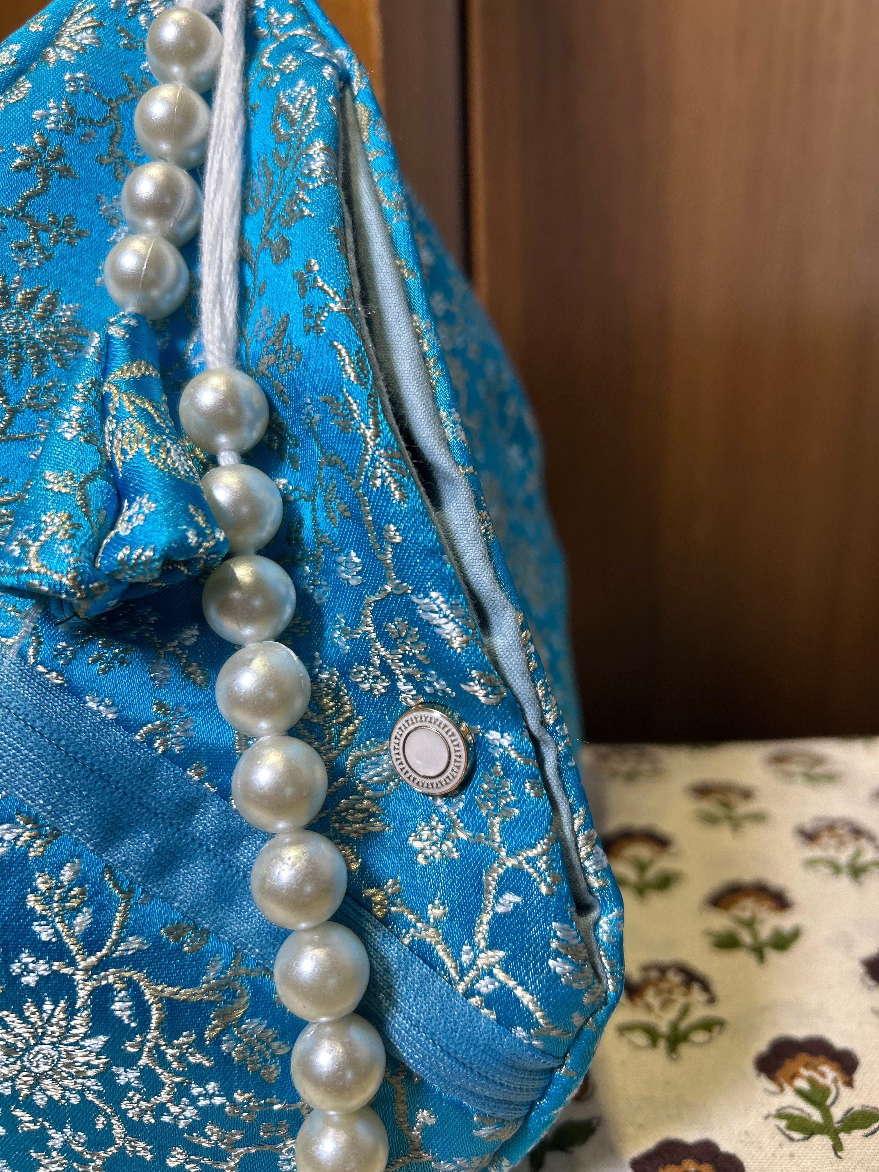 Vishakha Sky Azure Silk Japa Bag