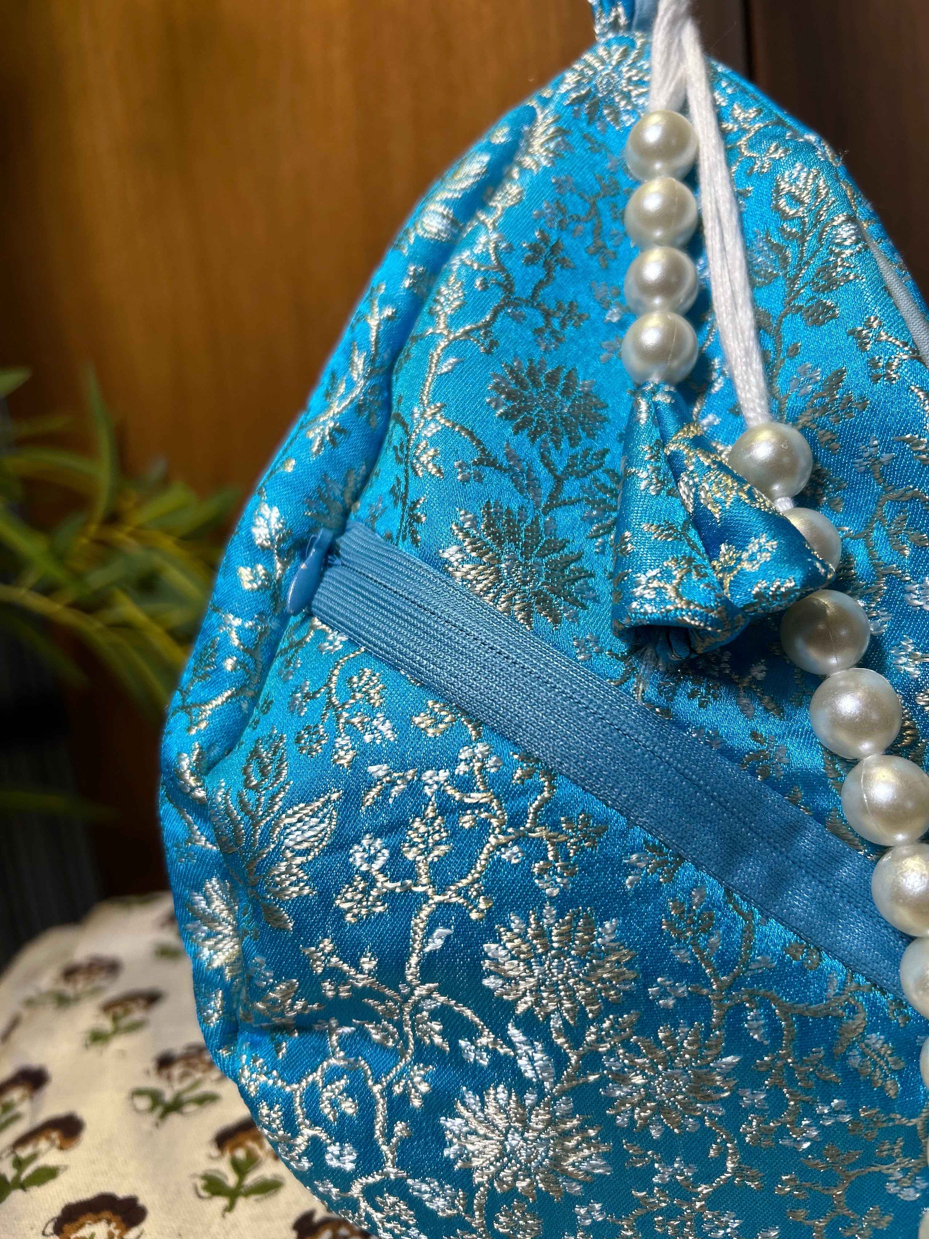 Vishakha Sky Azure Silk Japa Bag