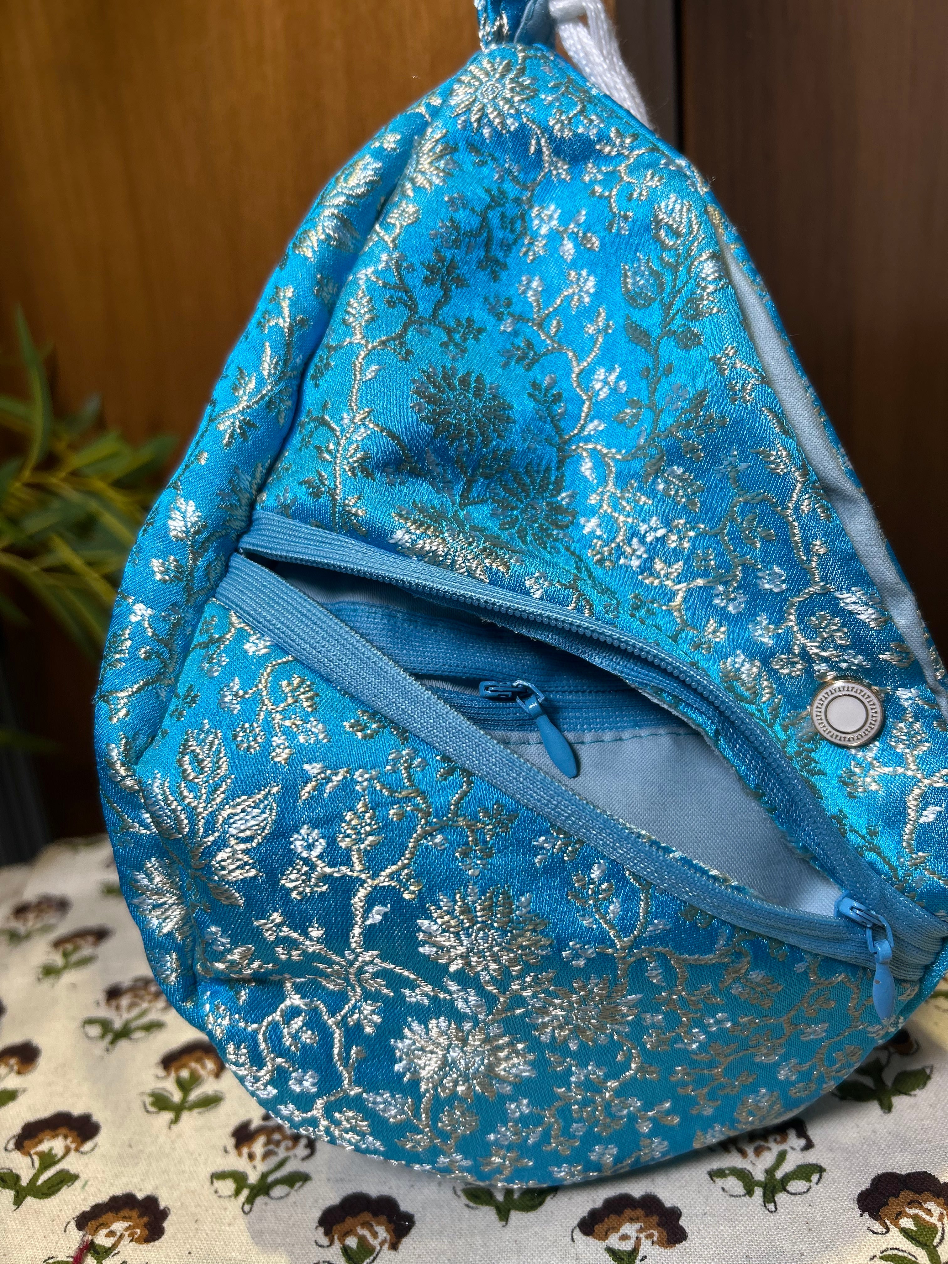 Vishakha Sky Azure Silk Japa Bag