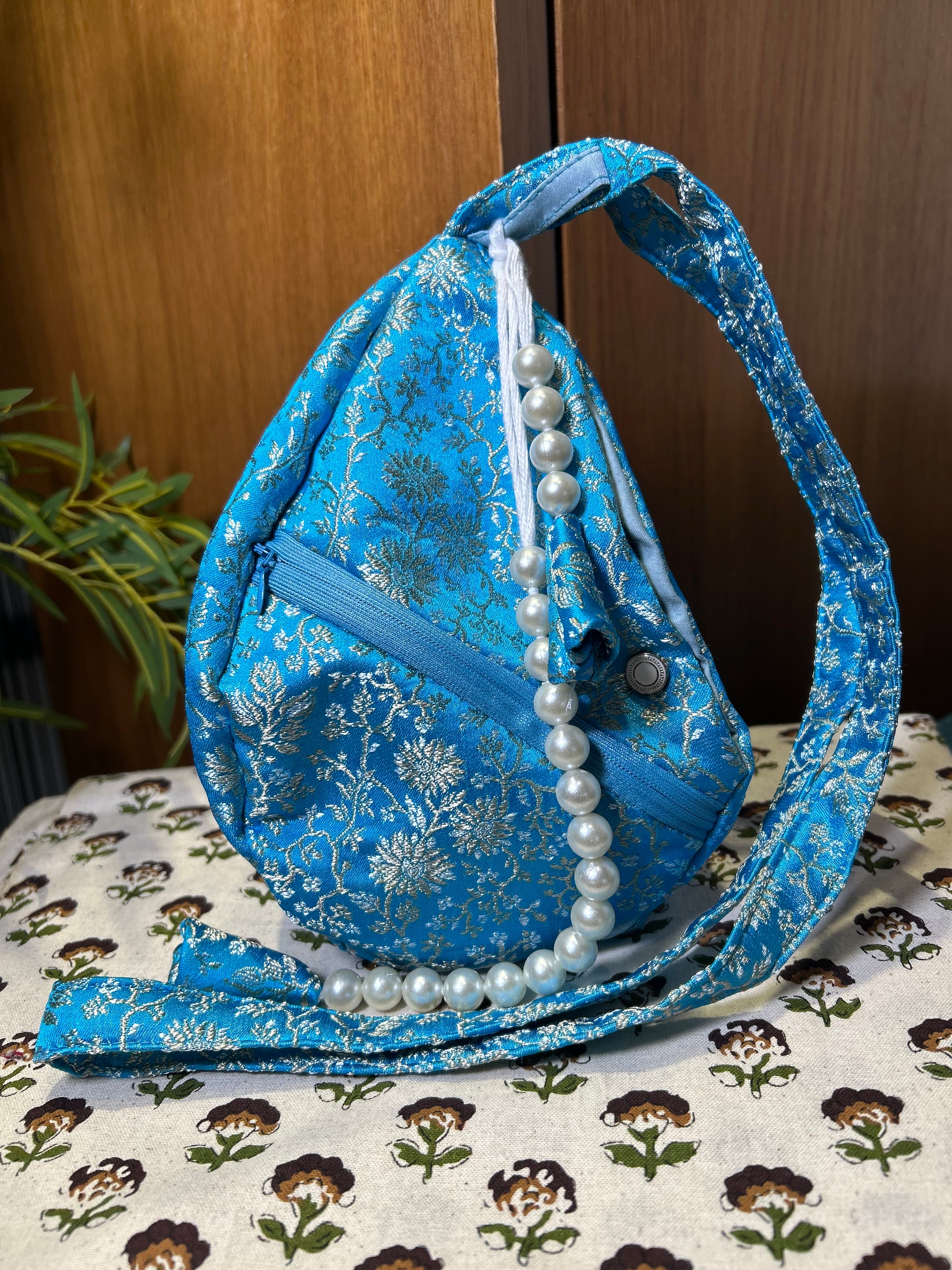 Vishakha Sky Azure Silk Japa Bag