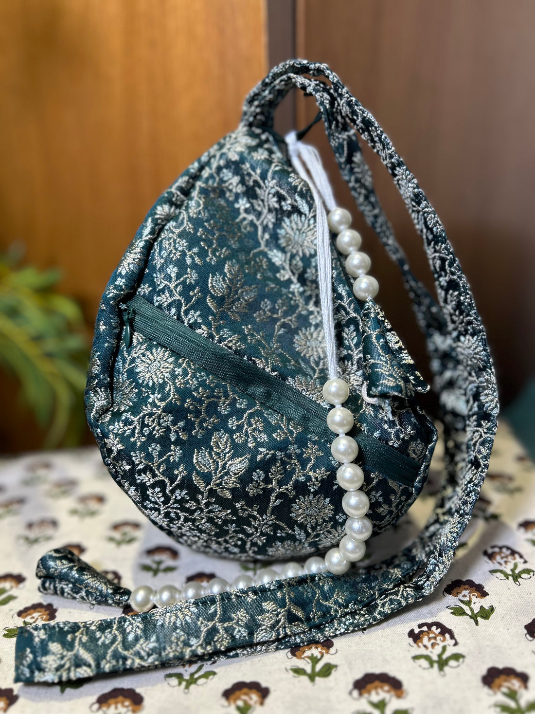 Sudevi Forest Verde Silk Japa Bag