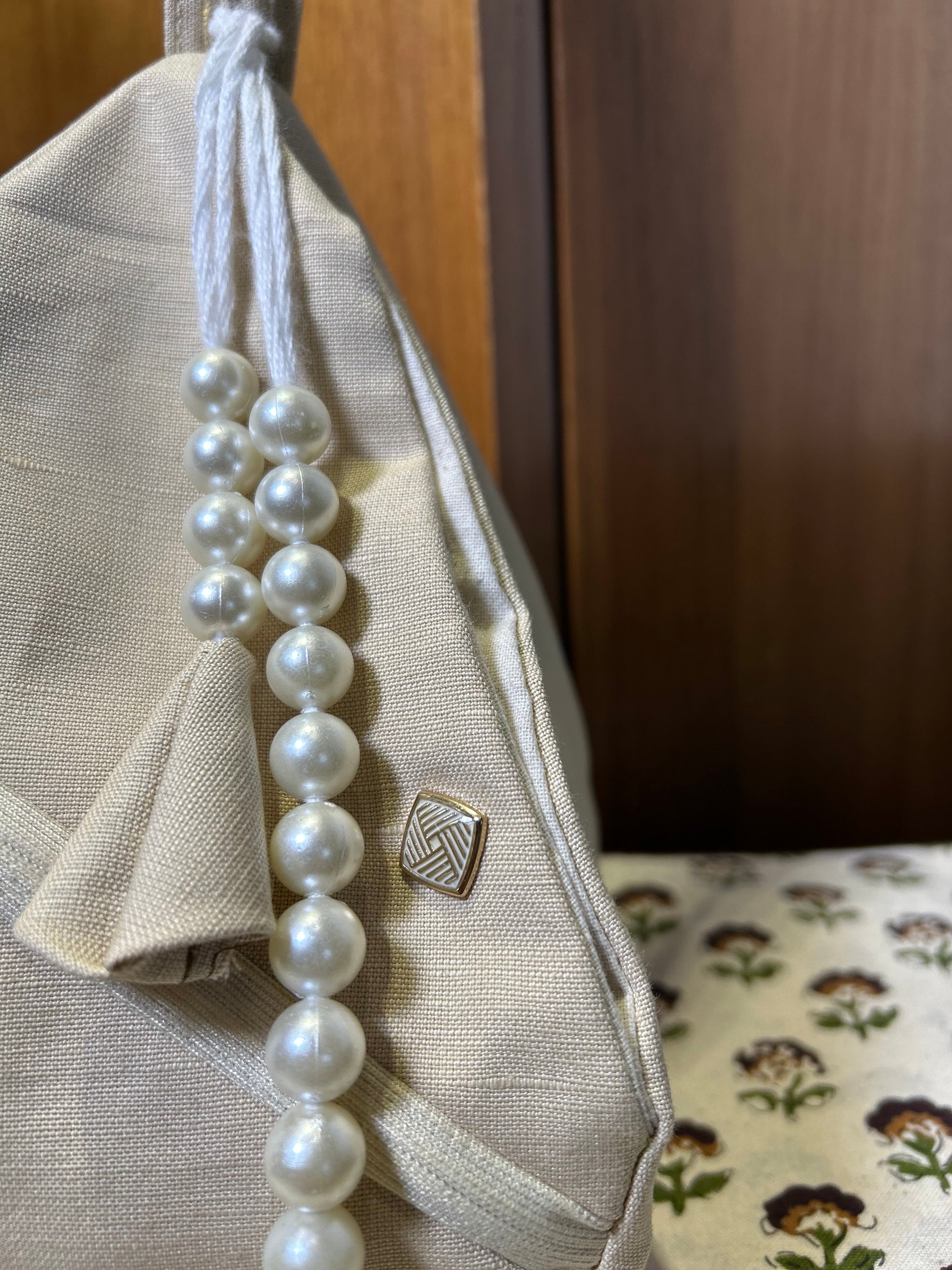 Cream Linen Japa Bag