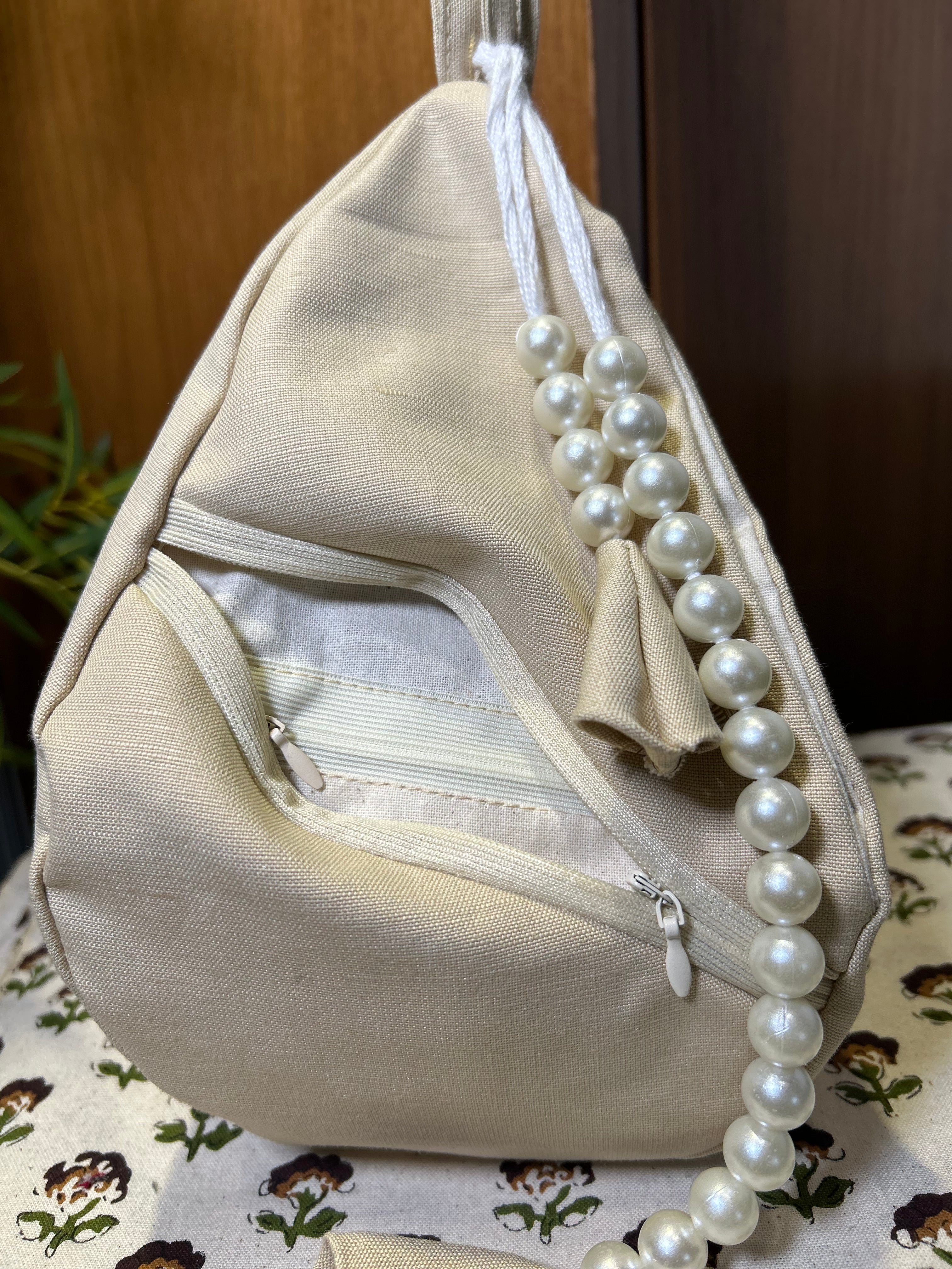 Cream Linen Japa Bag