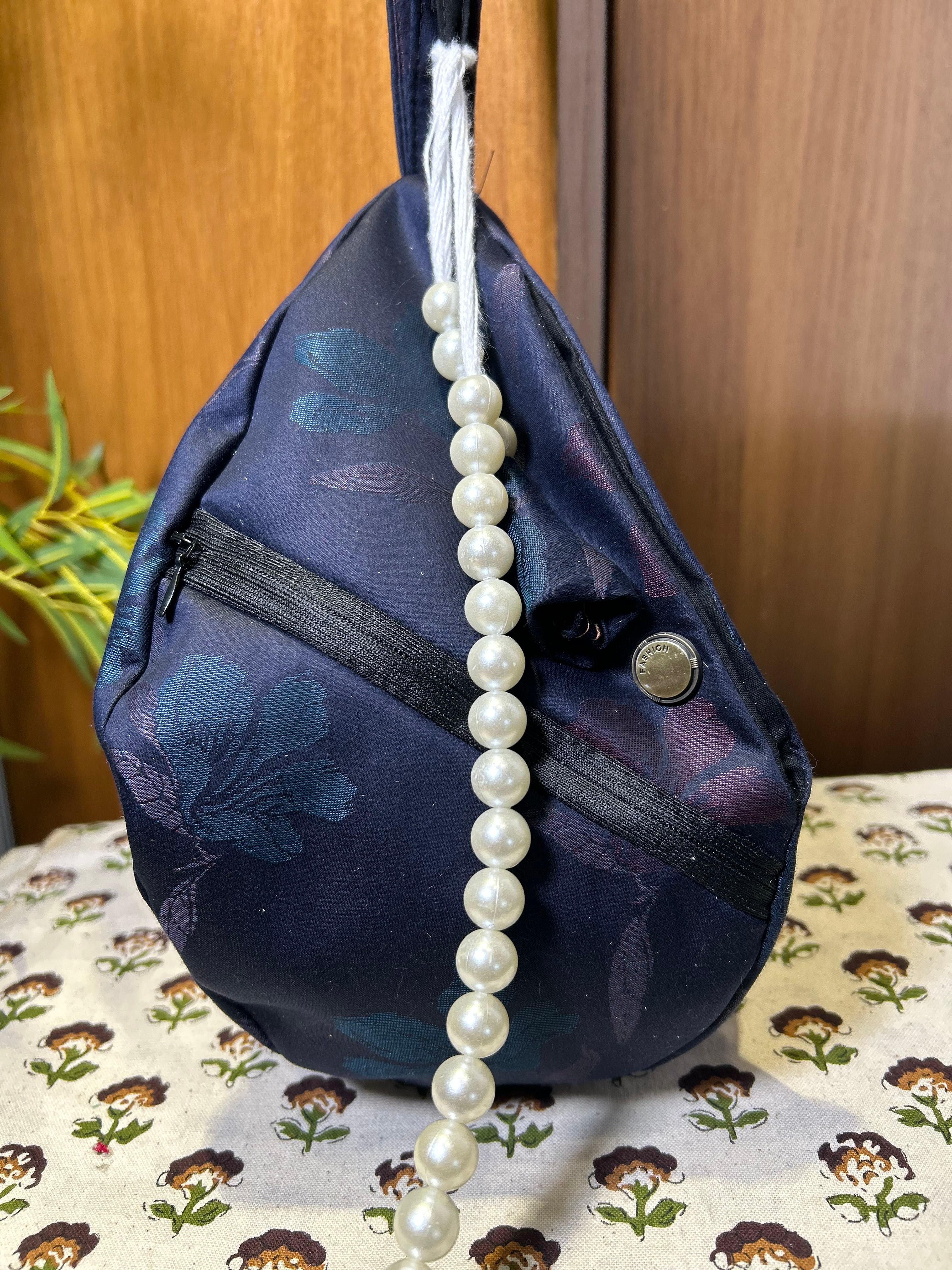 Navy Floral Jacquard Japa Bag