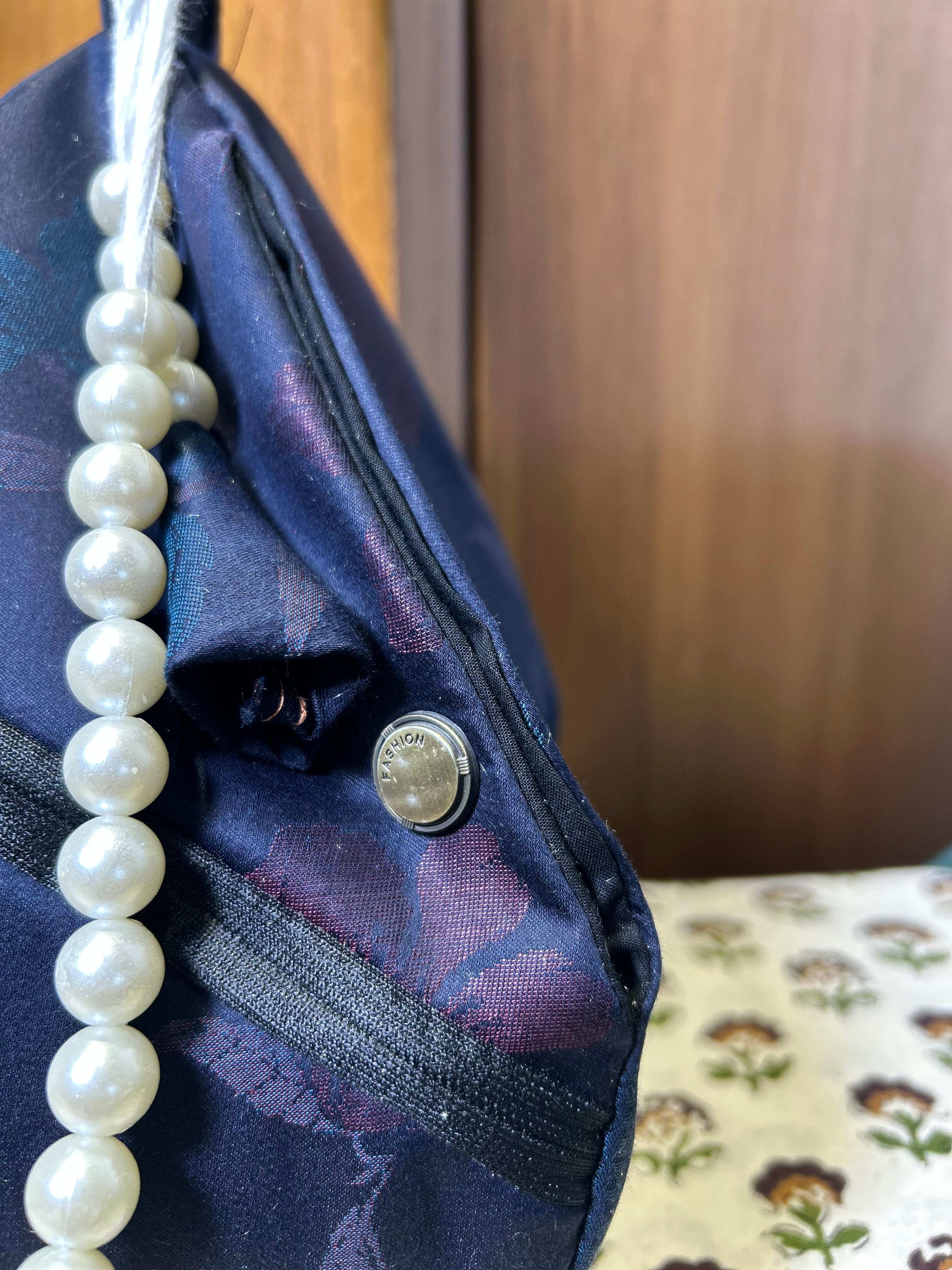 Navy Floral Jacquard Japa Bag