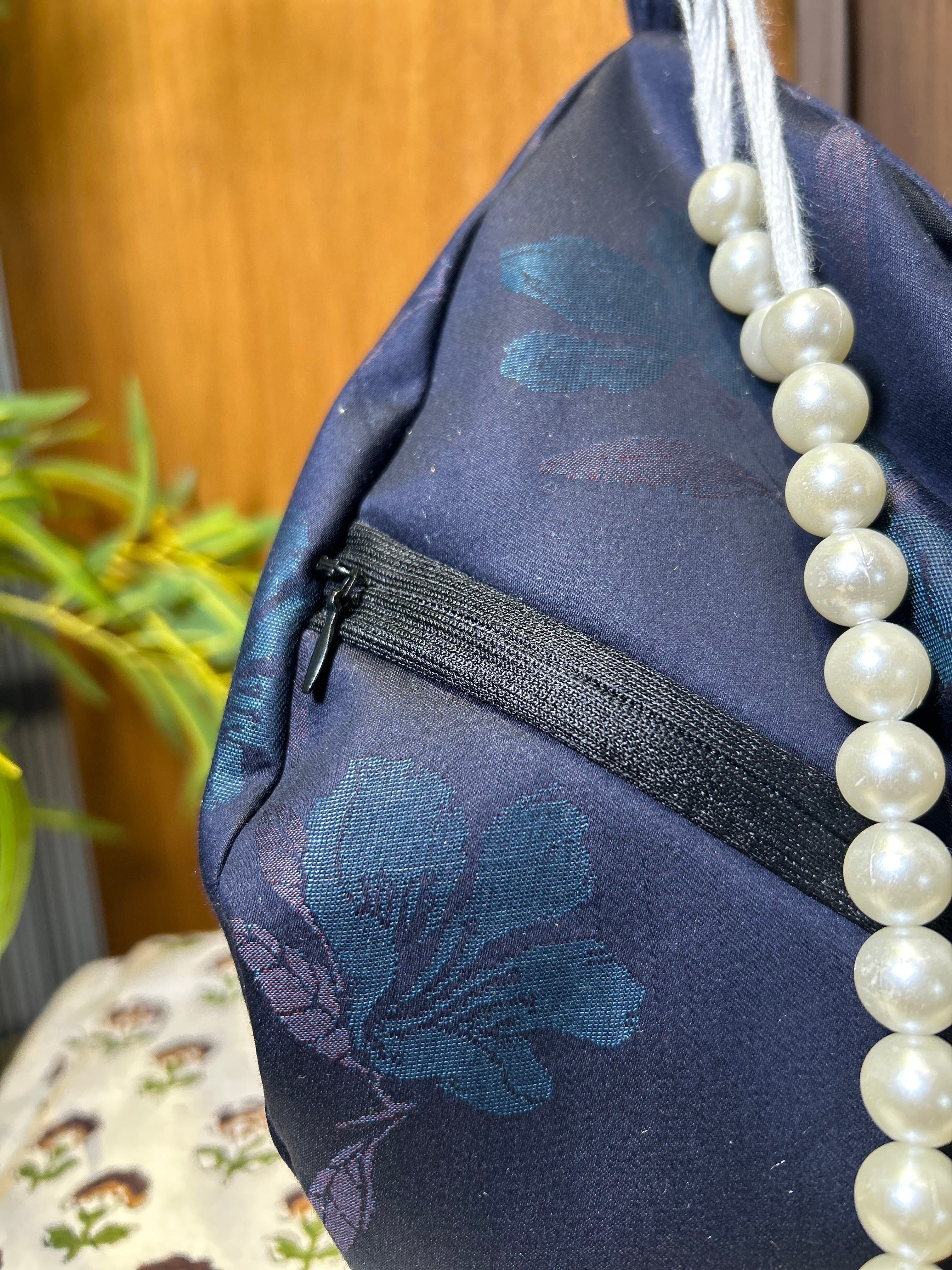 Navy Floral Jacquard Japa Bag