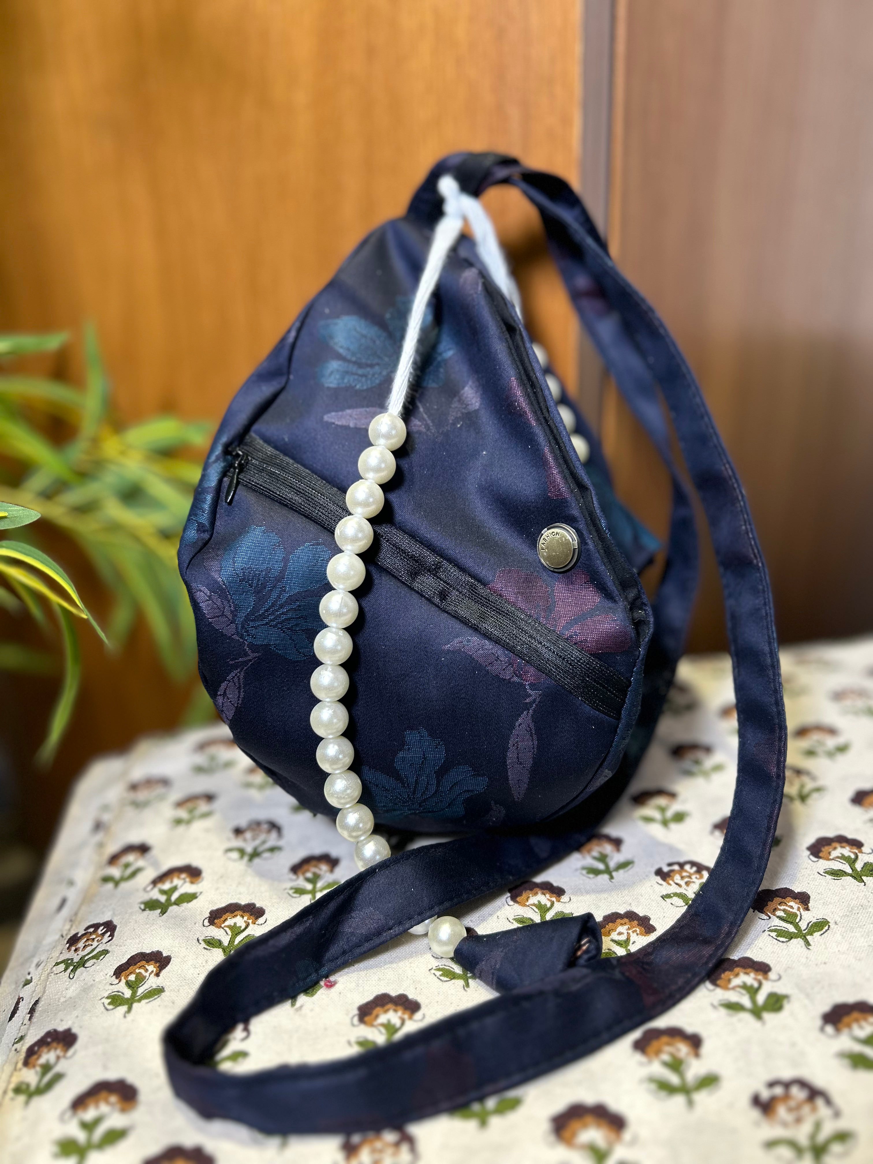 Navy Floral Jacquard Japa Bag