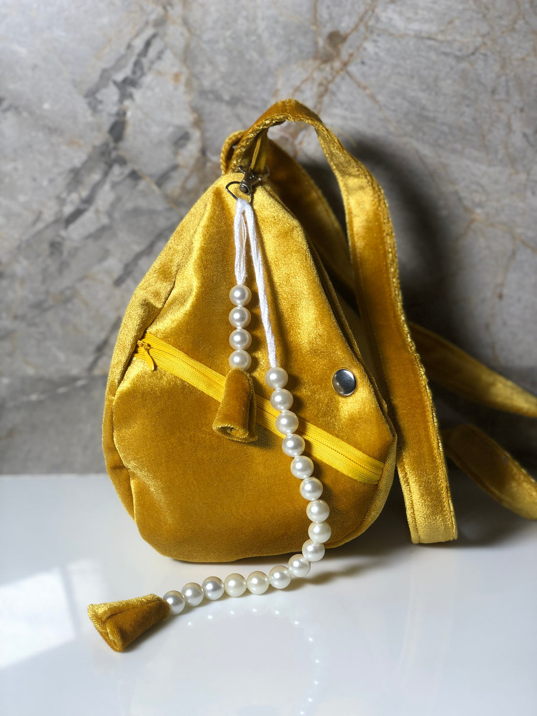 Shrinathji Embroidery Yellow Velvet Japa Bag