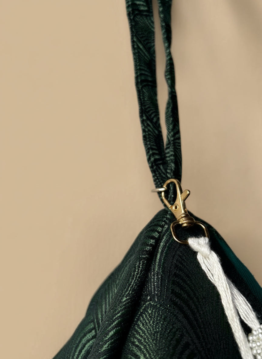 Shiny Green Jacquard Japa Bag
