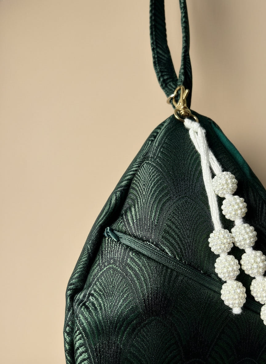 Shiny Green Jacquard Japa Bag